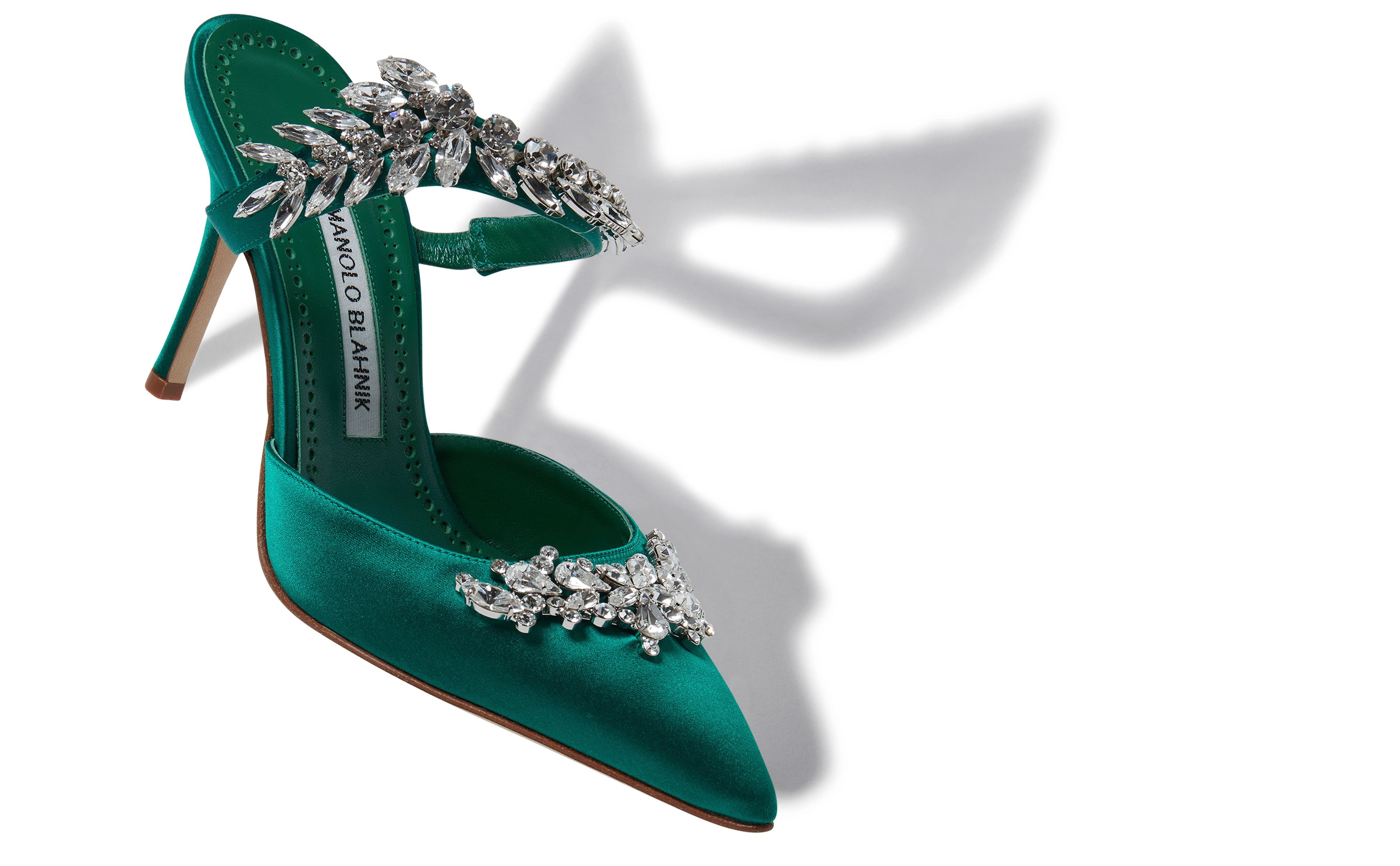 Green Satin Crystal Embellished Mules - 2