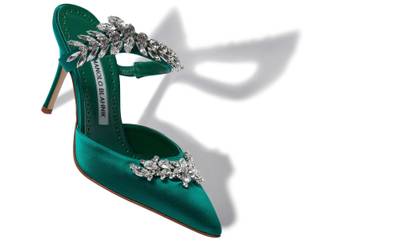 Manolo Blahnik Green Satin Crystal Embellished Mules outlook