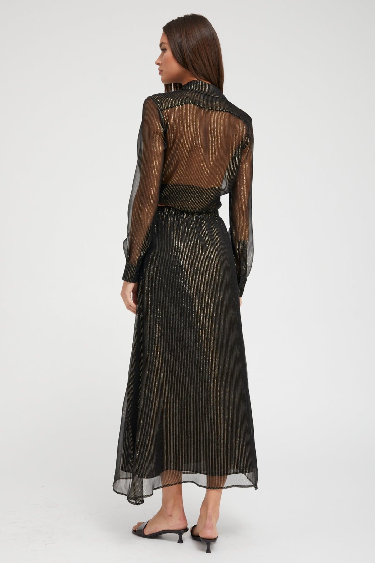 BLACK AND GOLD SILK BIAS MAXI SKIRT - 4