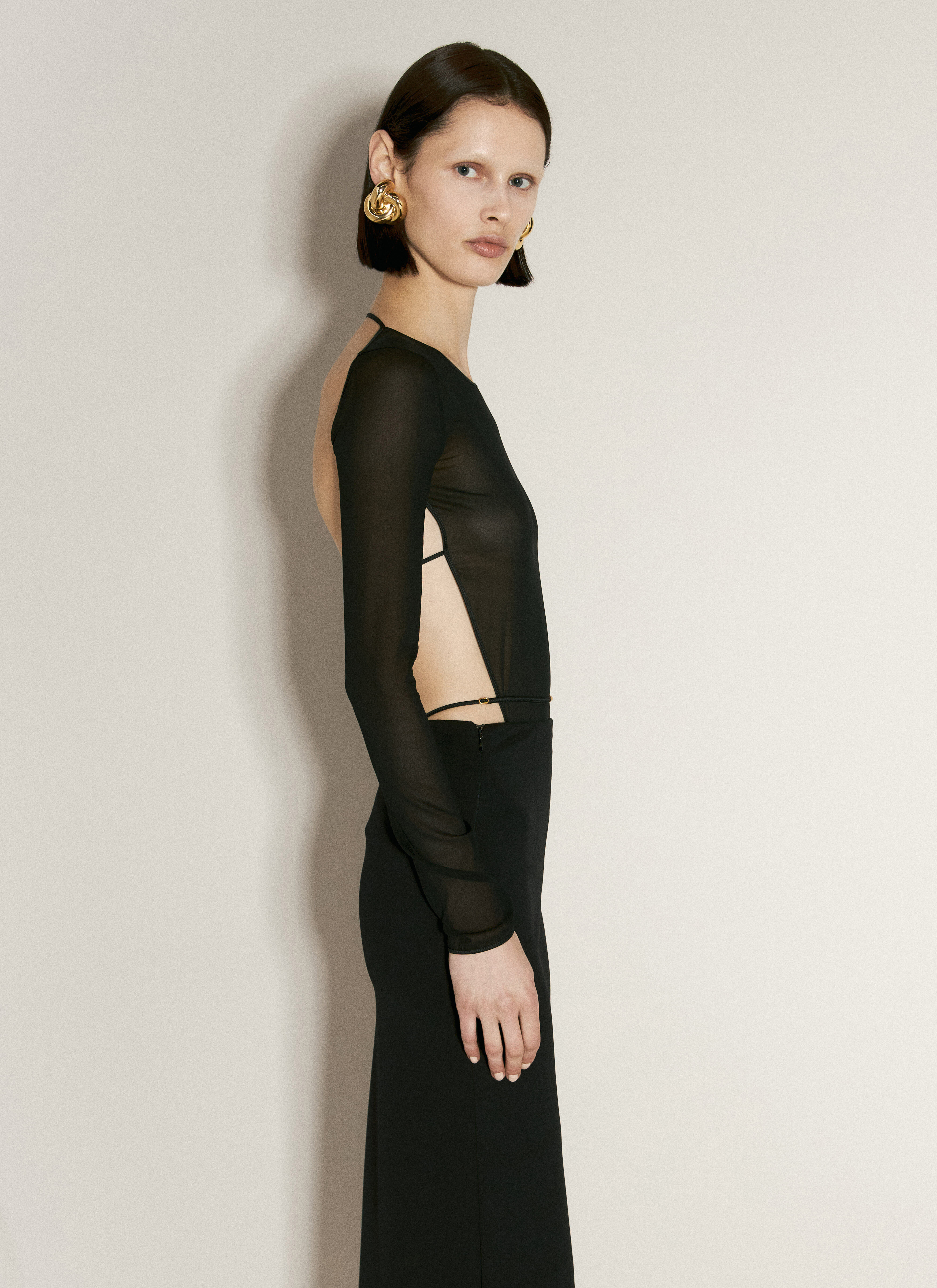 Long-Sleeve Georgette Bodysuit - 2
