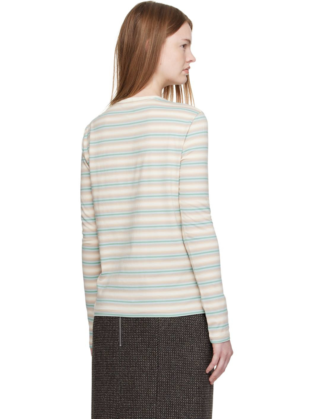 Blue & Beige Gradient Stripe Jersey L/S T-shirt - 3