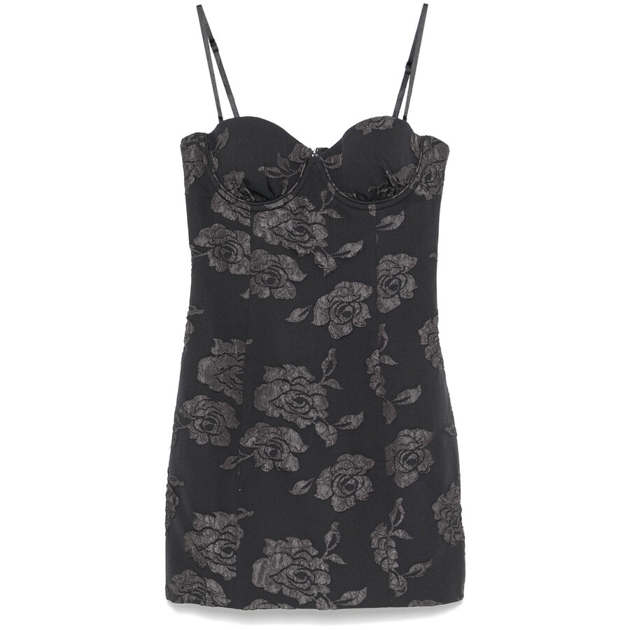 Rotate Ladies Gray Pinstripe 3D Flower Mini Dress - 6