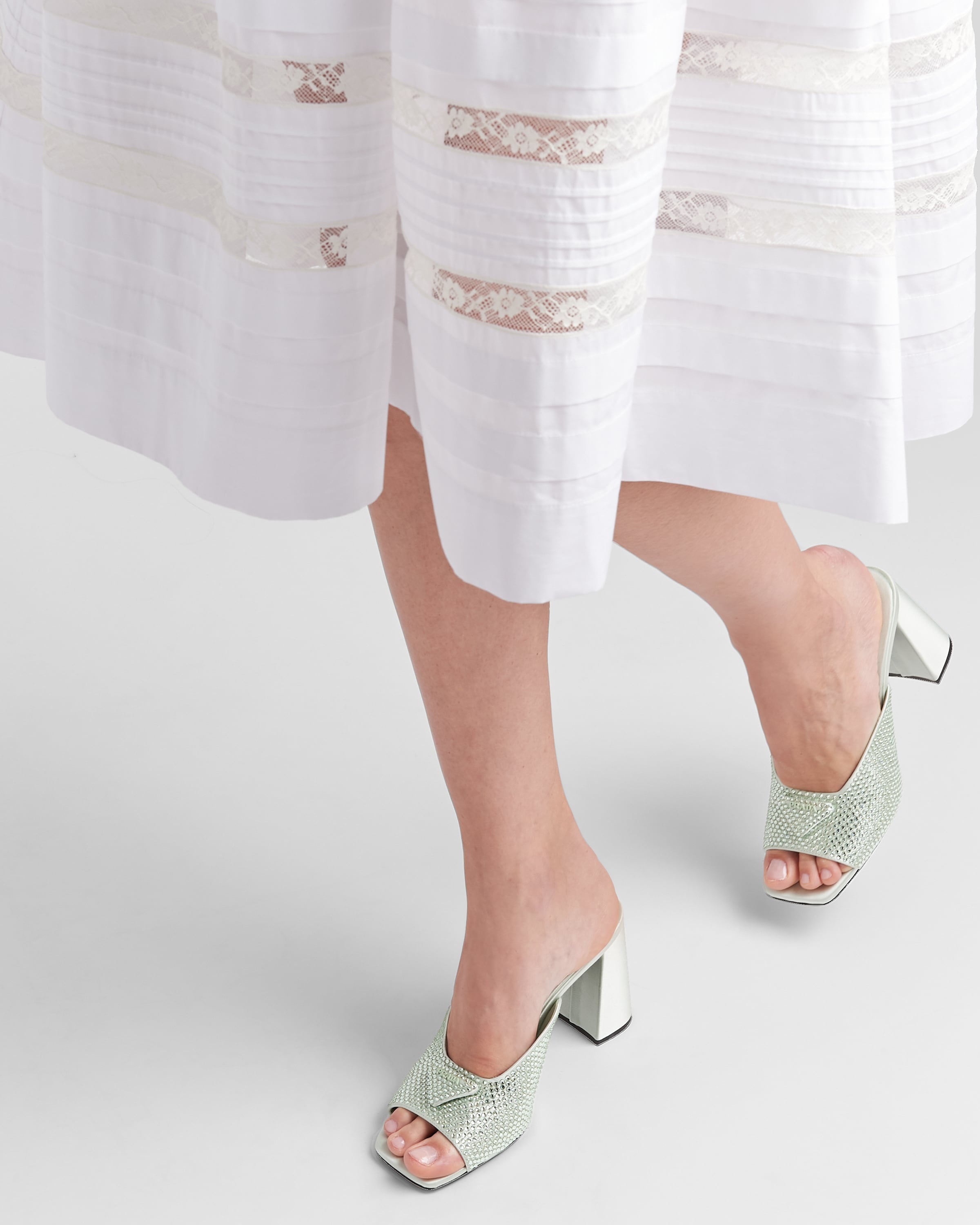 High-heeled satin slides with crystals - 3