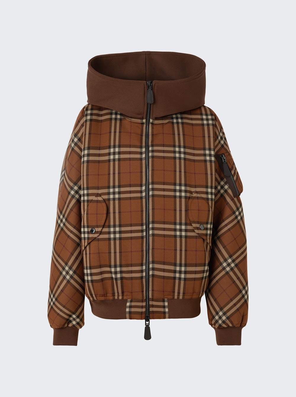 Oversized Bomber Jacket Brown Check - 1