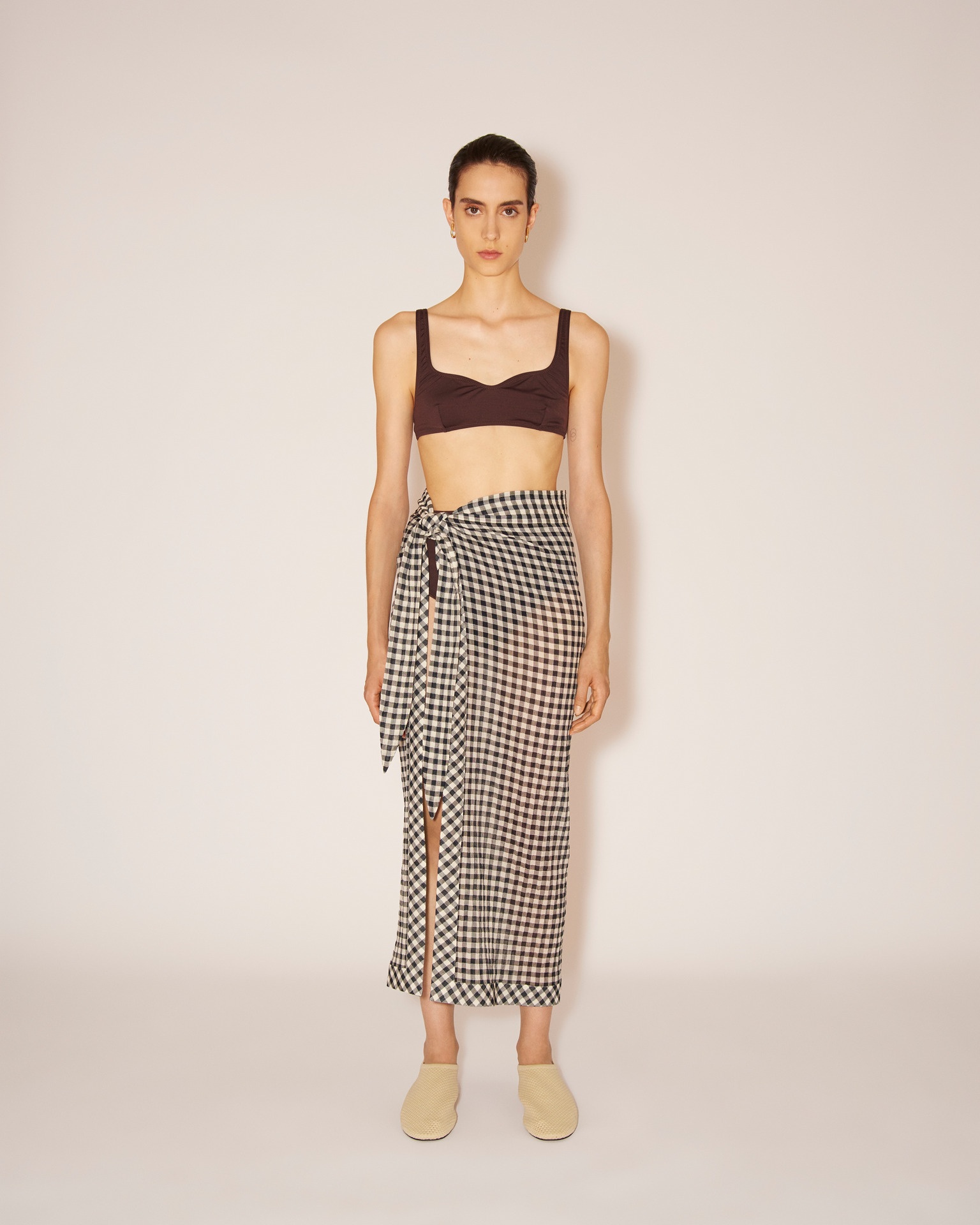 PATRICE - Check Gauze checked skirt - Black&White - 2