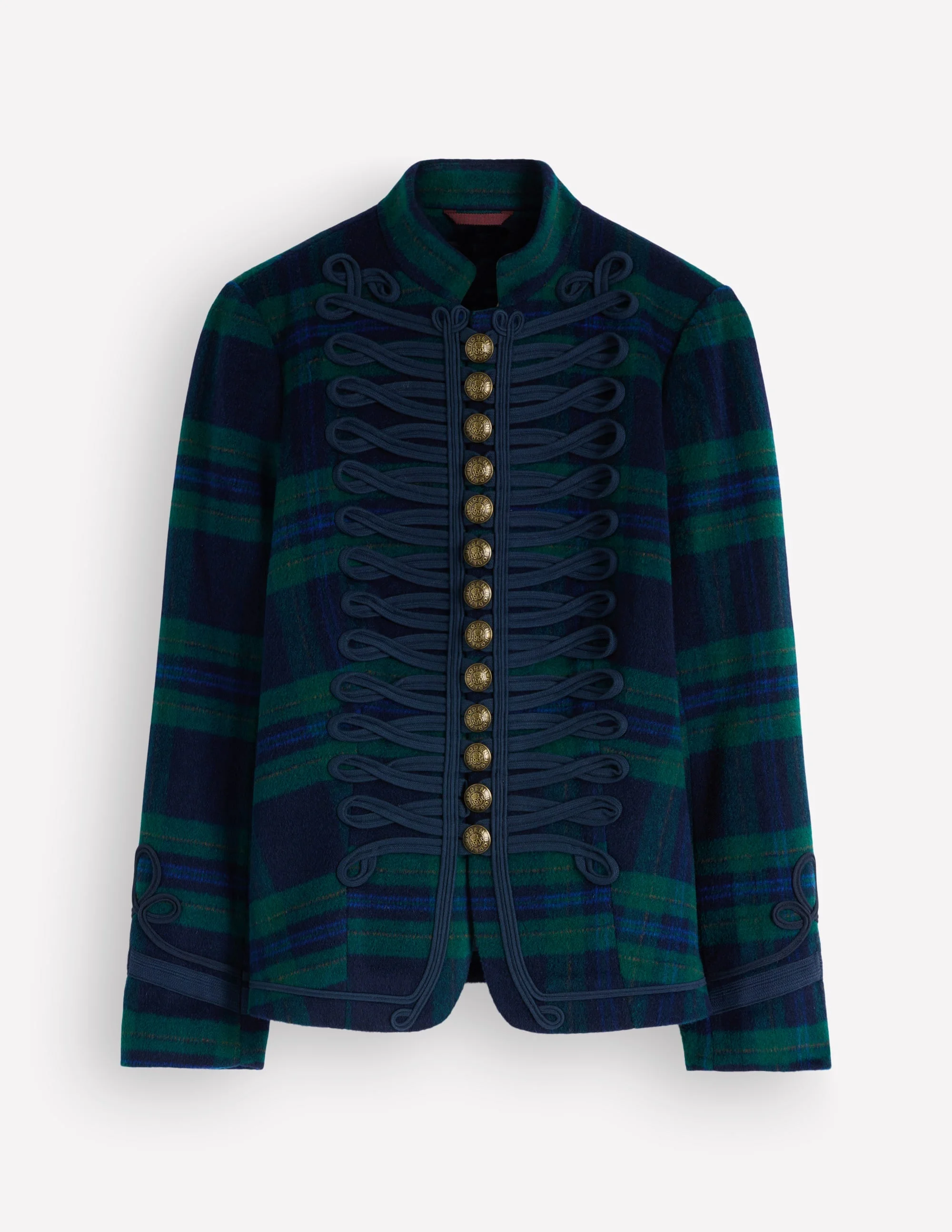 Hereford Military Wool Jacket-Navy, Green, Blue Tonal Check - 1