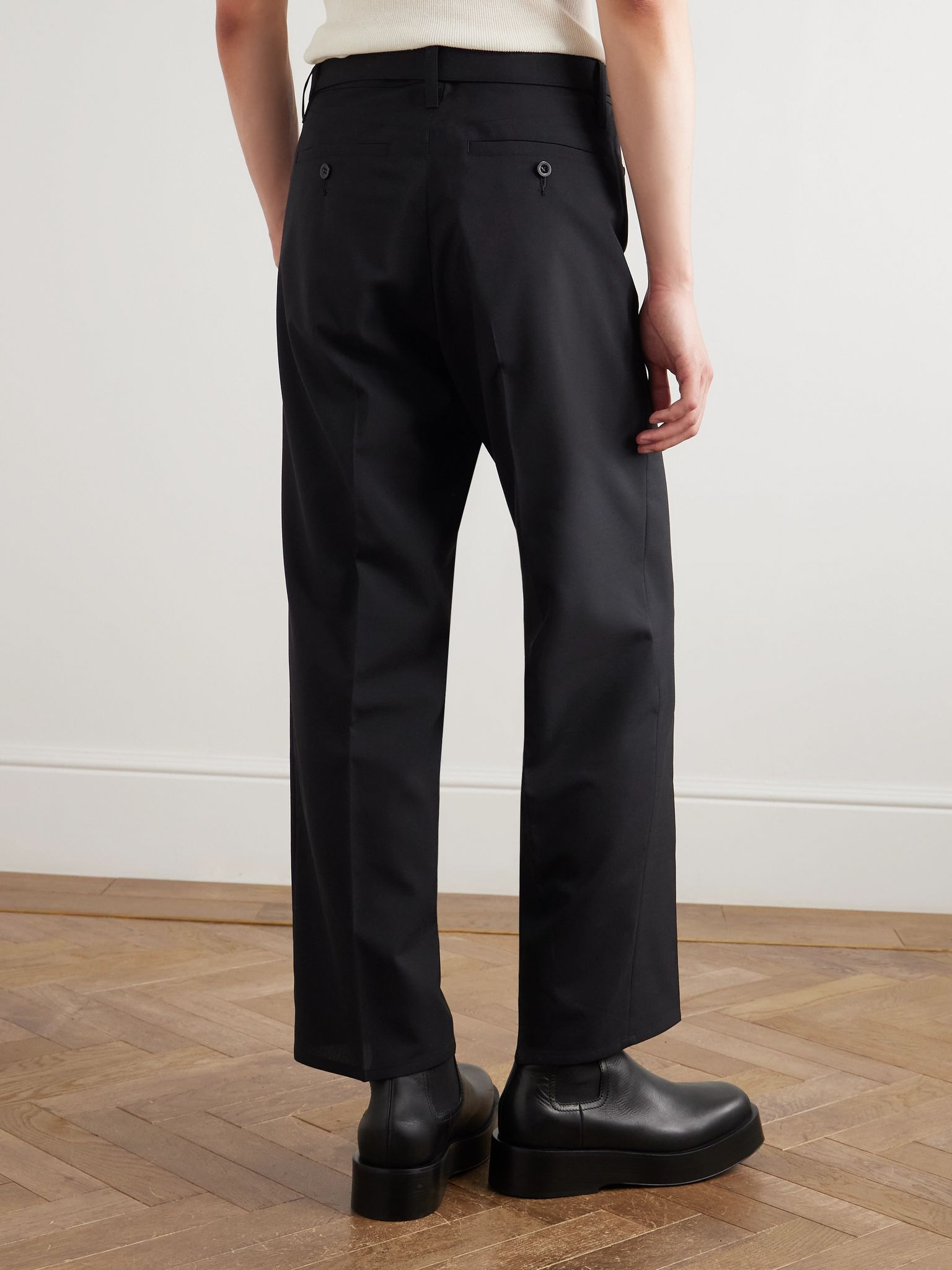 Straight-Leg Belted Grain de Poudre Trousers Black - 4