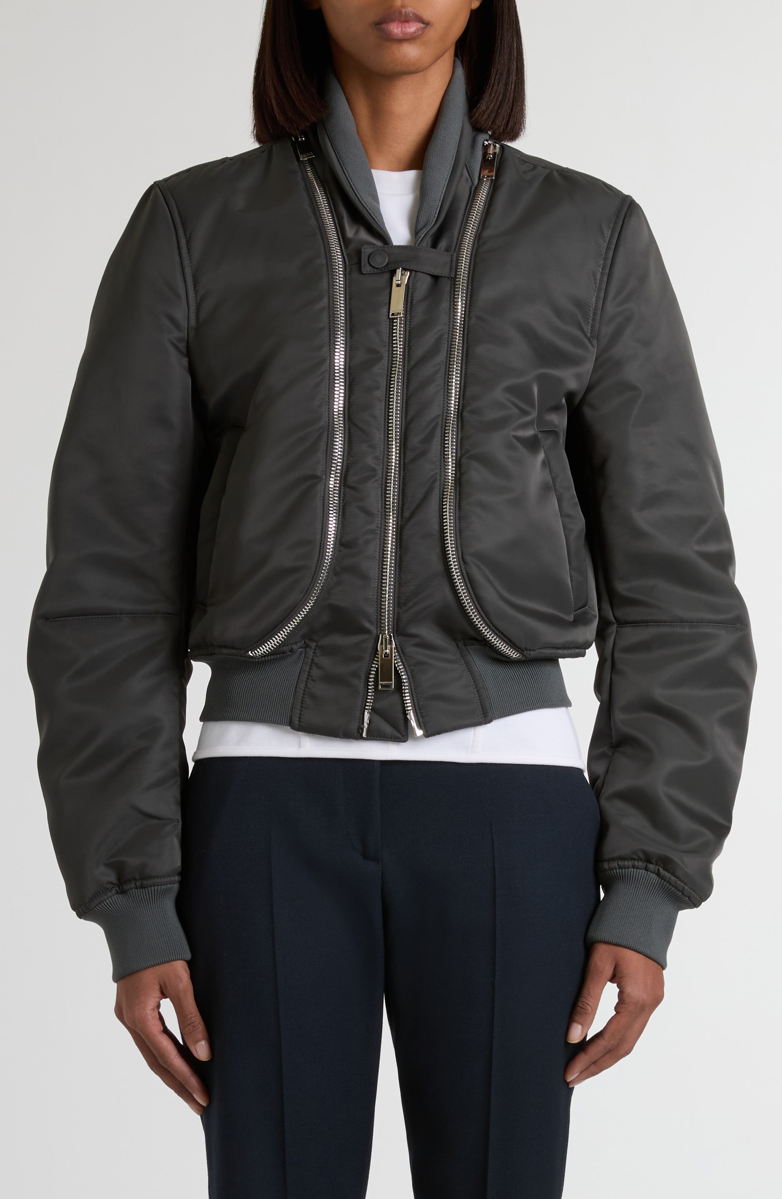 McQueen Zip Pocket Nylon Bomber Jacket in Grey at Nordstrom - 5