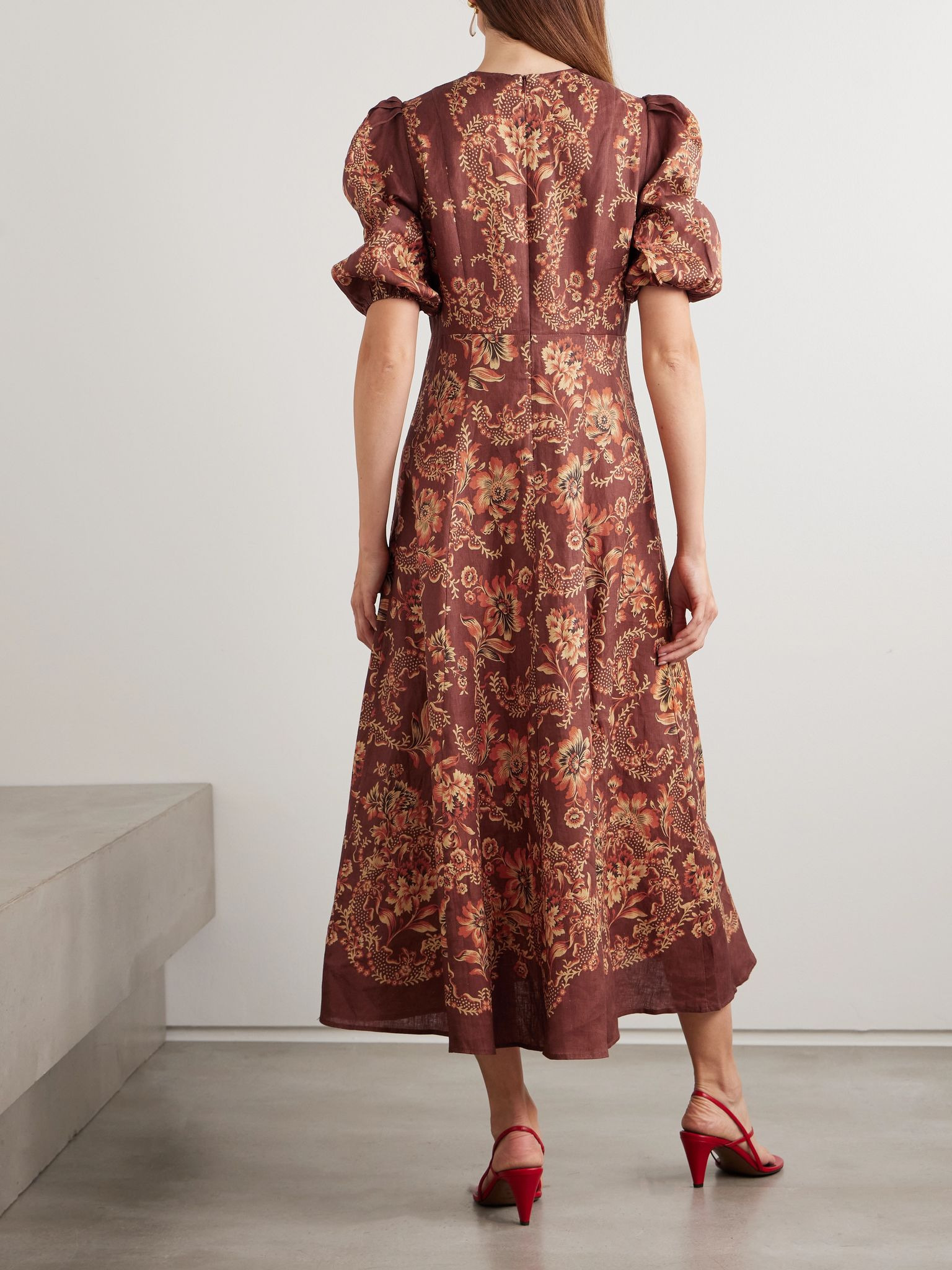 Seraphina printed linen midi dress Brown - 3