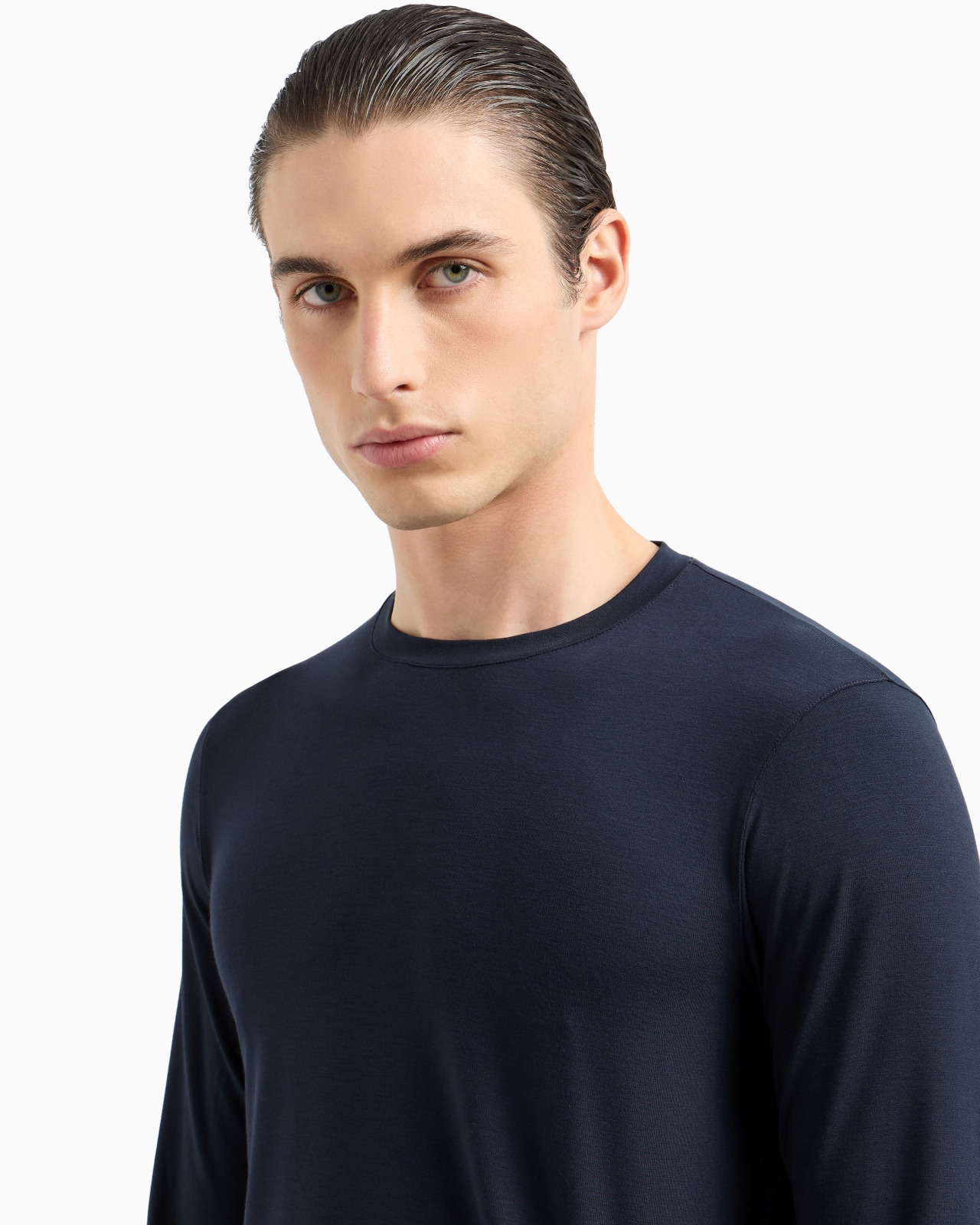 Stretch viscose jersey jumper with crew neck and long sleeves - 5