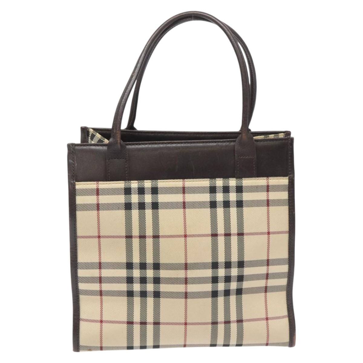 Burberry Nova Check Hand Bag Nylon Leather Beige Silver - 2