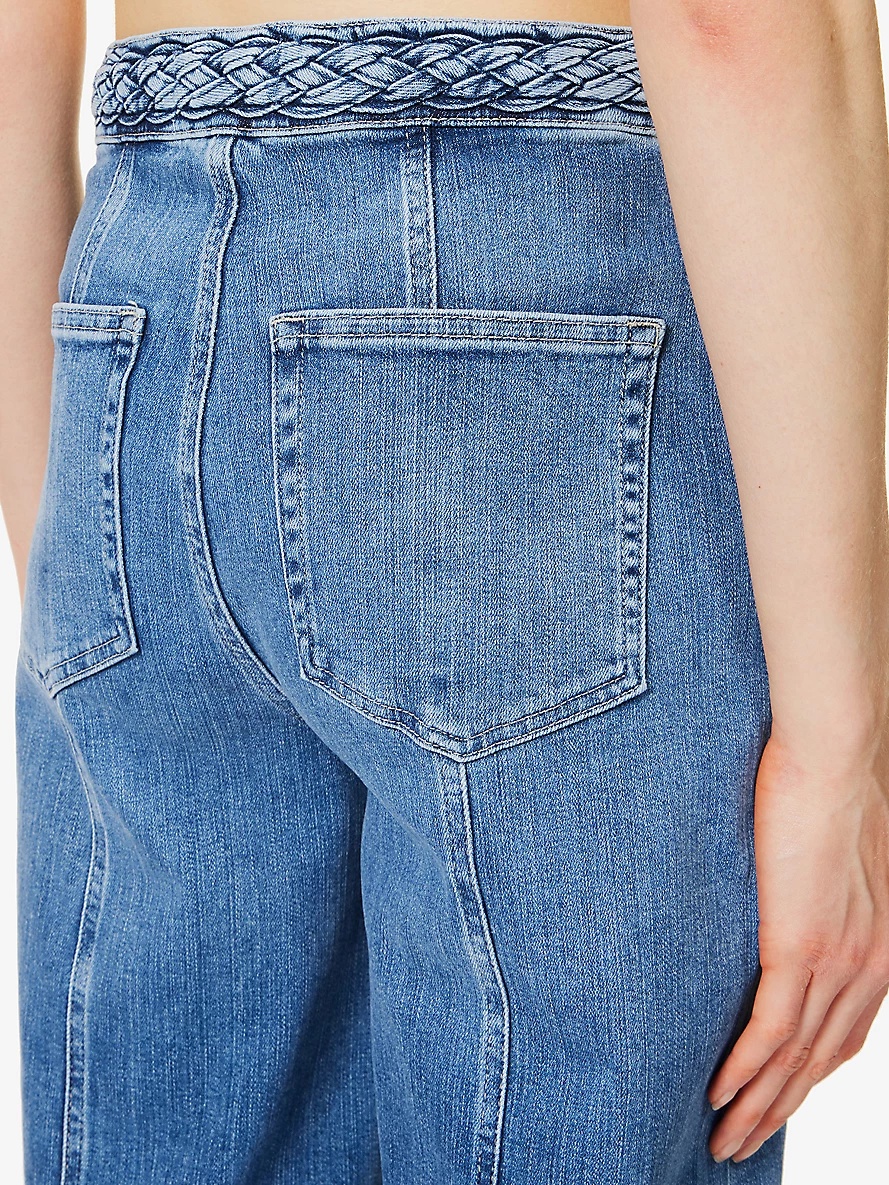 Braided wide-leg high-rise stretch denim-blend jeans - 6