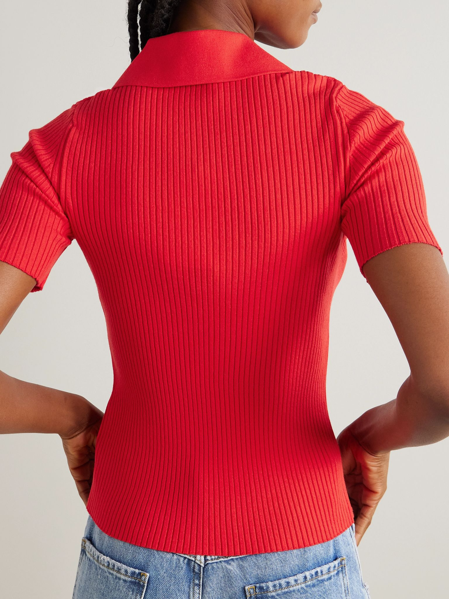 Ribbed-knit polo shirt Red - 4