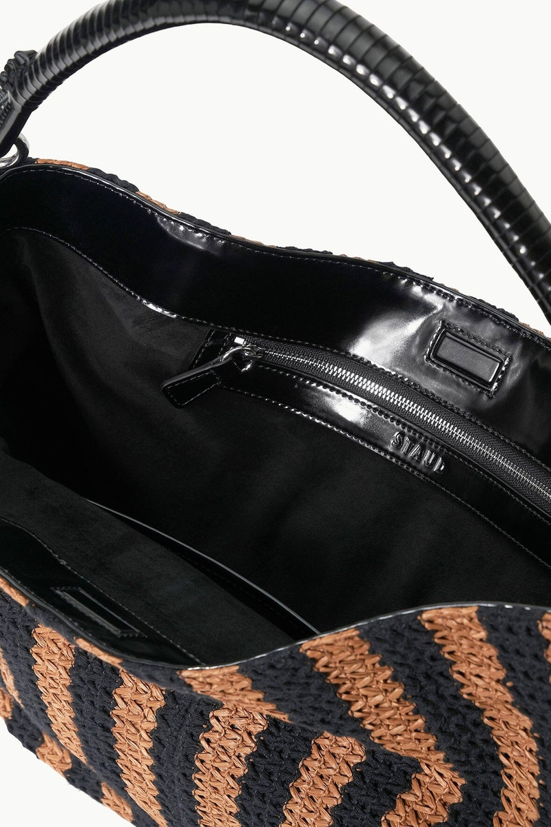 STAUD PERRY HOBO BAG BLACK TAN SEASHORE STRIPE 5