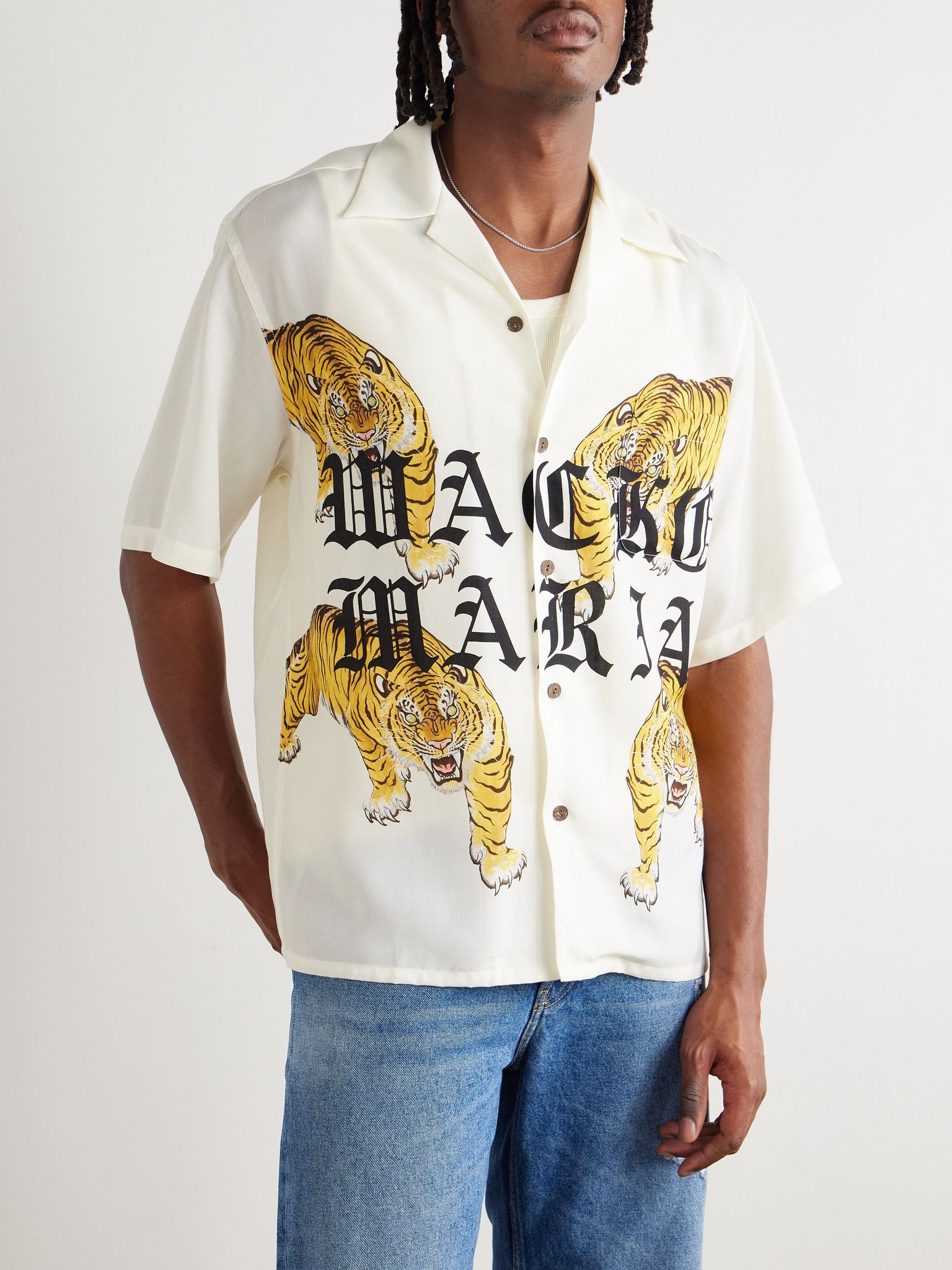 Convertible-Collar Logo-Print Recycled-TENCEL™ Shirt White - 3