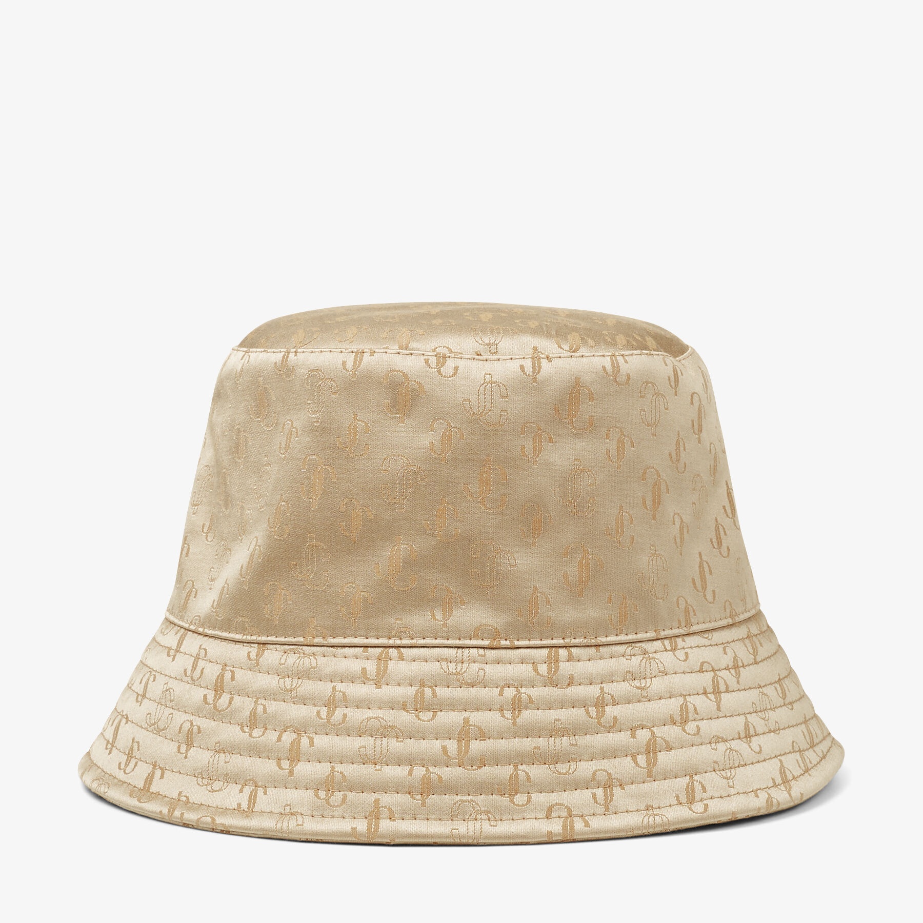 JIMMY CHOO Renata Camel Cotton and Silk JC Monogram-Jacquard Bucket Hat |  REVERSIBLE