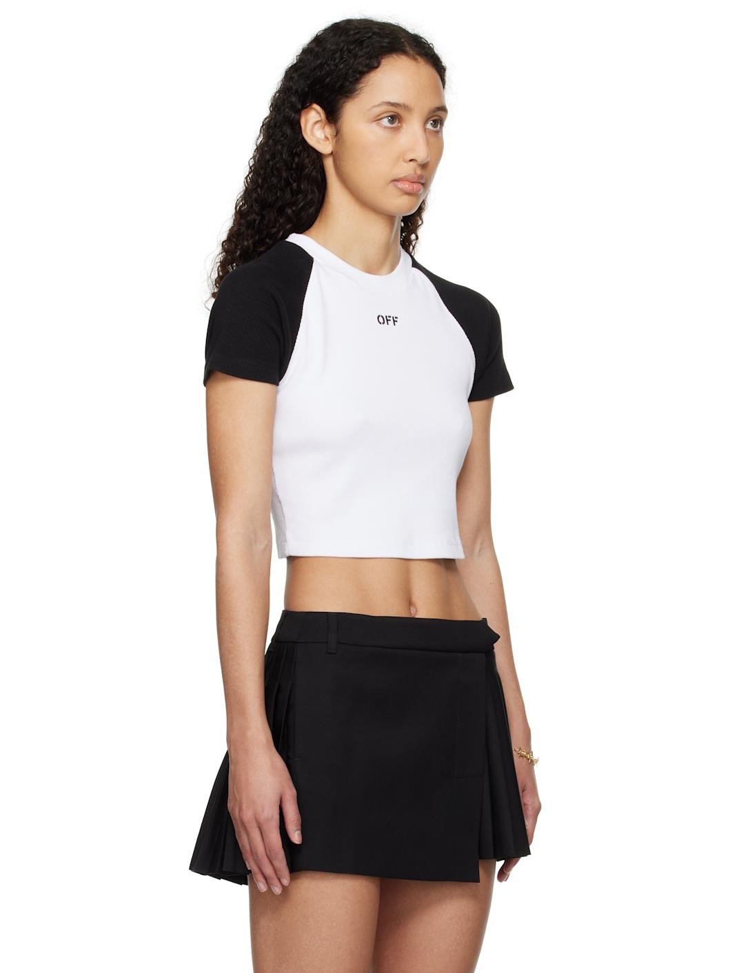 White & Black Rib Raglan 90s T-shirt - 2
