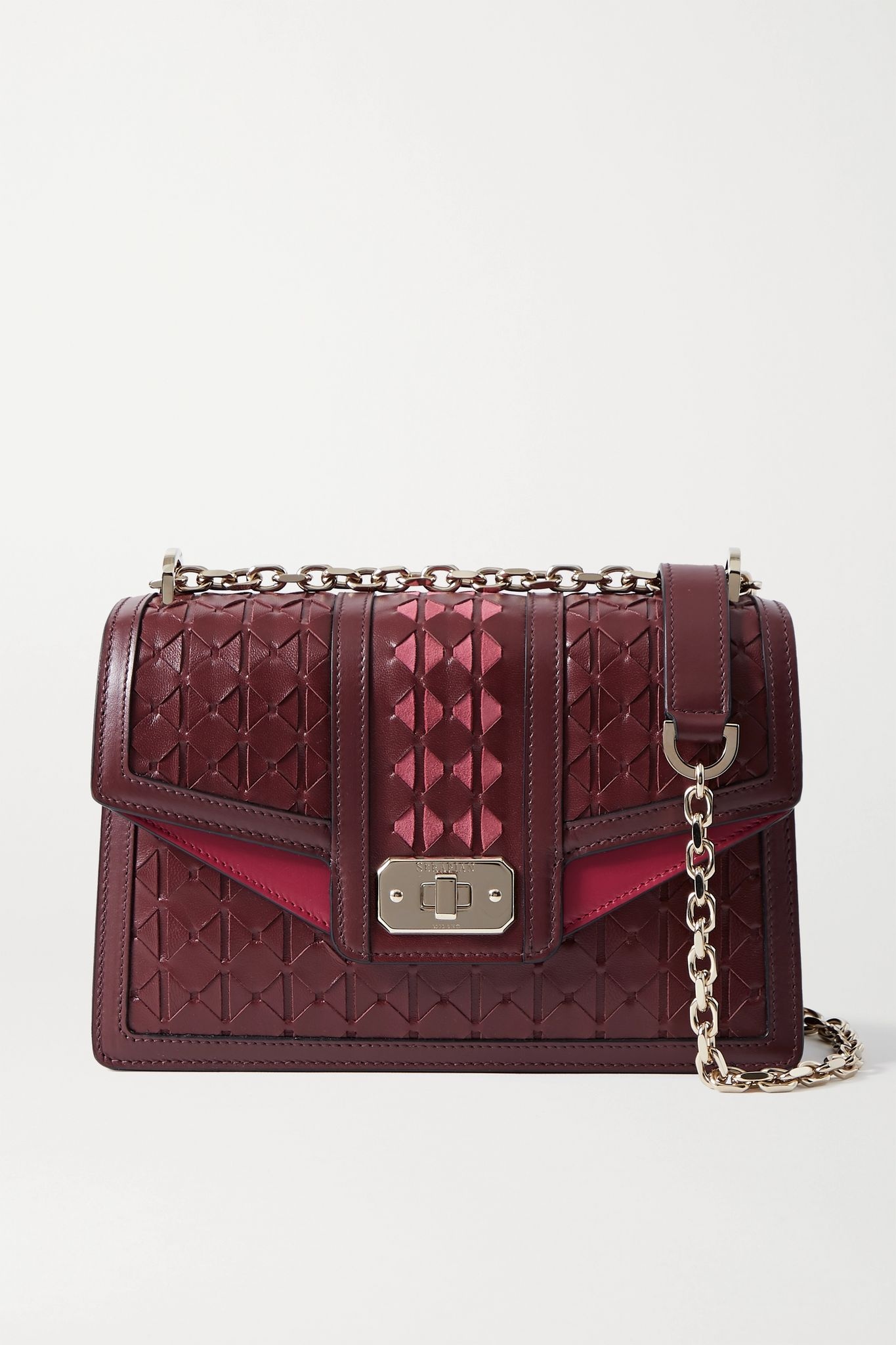 Diamante suede-trimmed woven leather shoulder bag - 1