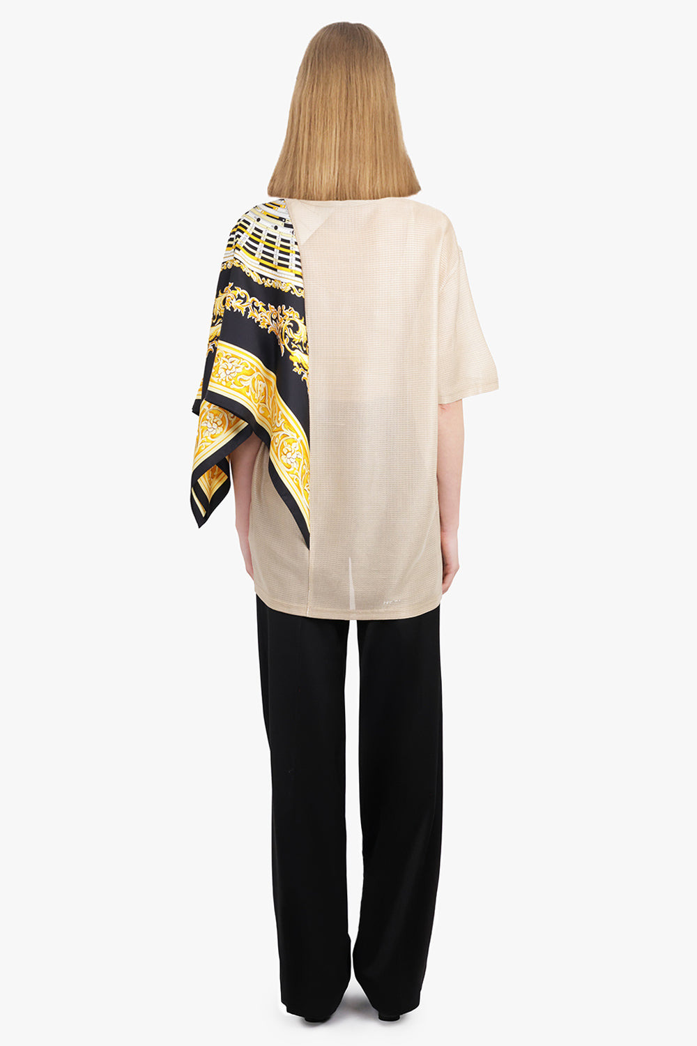 GLITTER S/S TOP X HALF VERSACE CLOCK PRINT SCARF | BEIGE/BLACK/YELLOW - 5