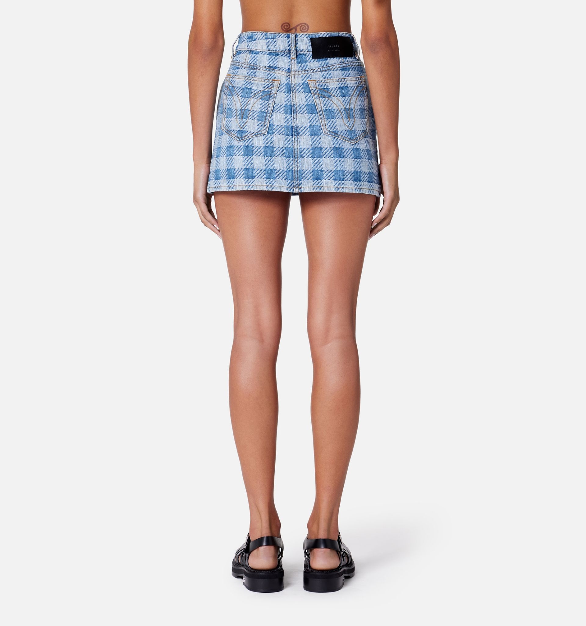 Gingham Pattern Jacquard Denim Mini Skirt - 6