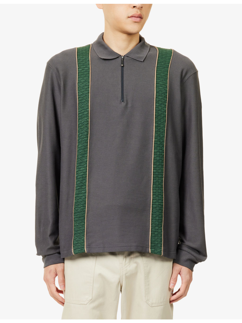 Lace-Trim Long-Sleeve Cotton Polo Top - 3