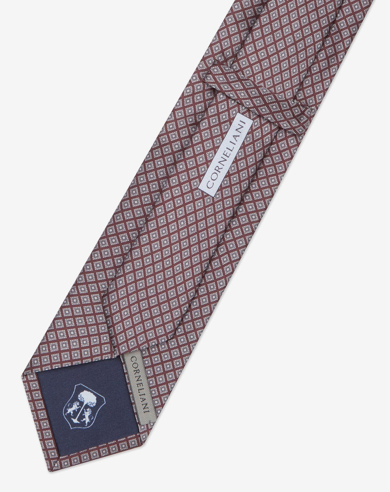 Burgundy pure silk tie with geometric print 3