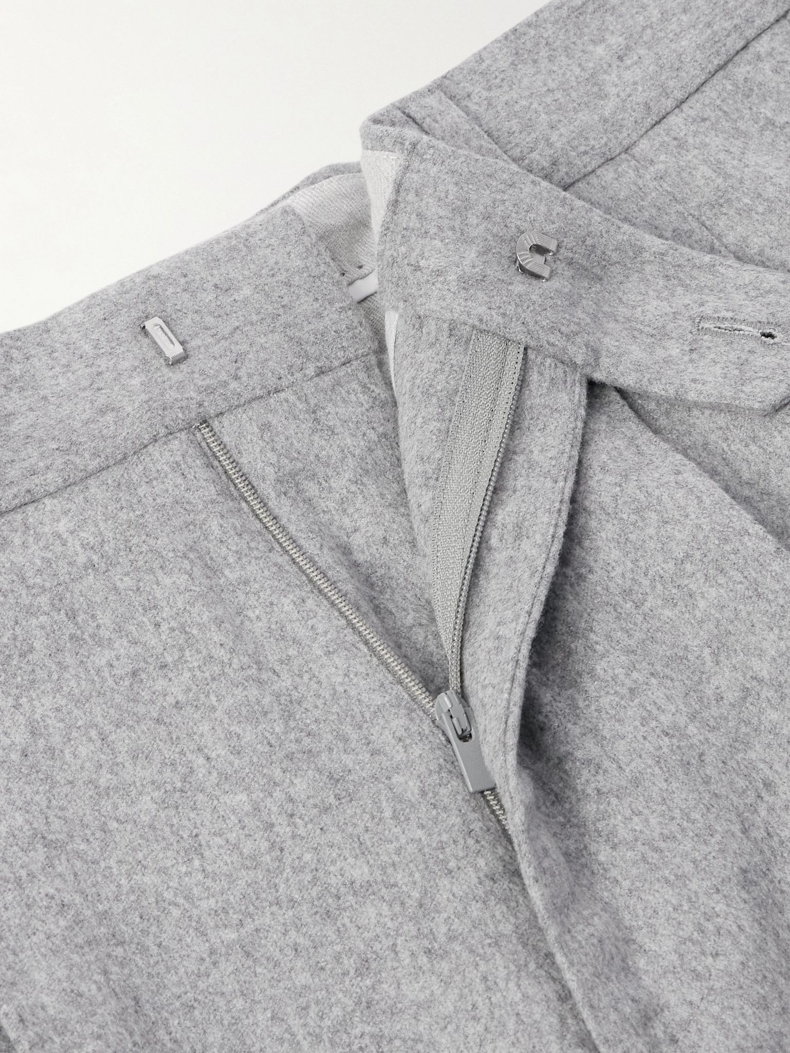 Straight-Leg Pleated Cotton and Cashmere-Blend Suit Trousers Gray - 6