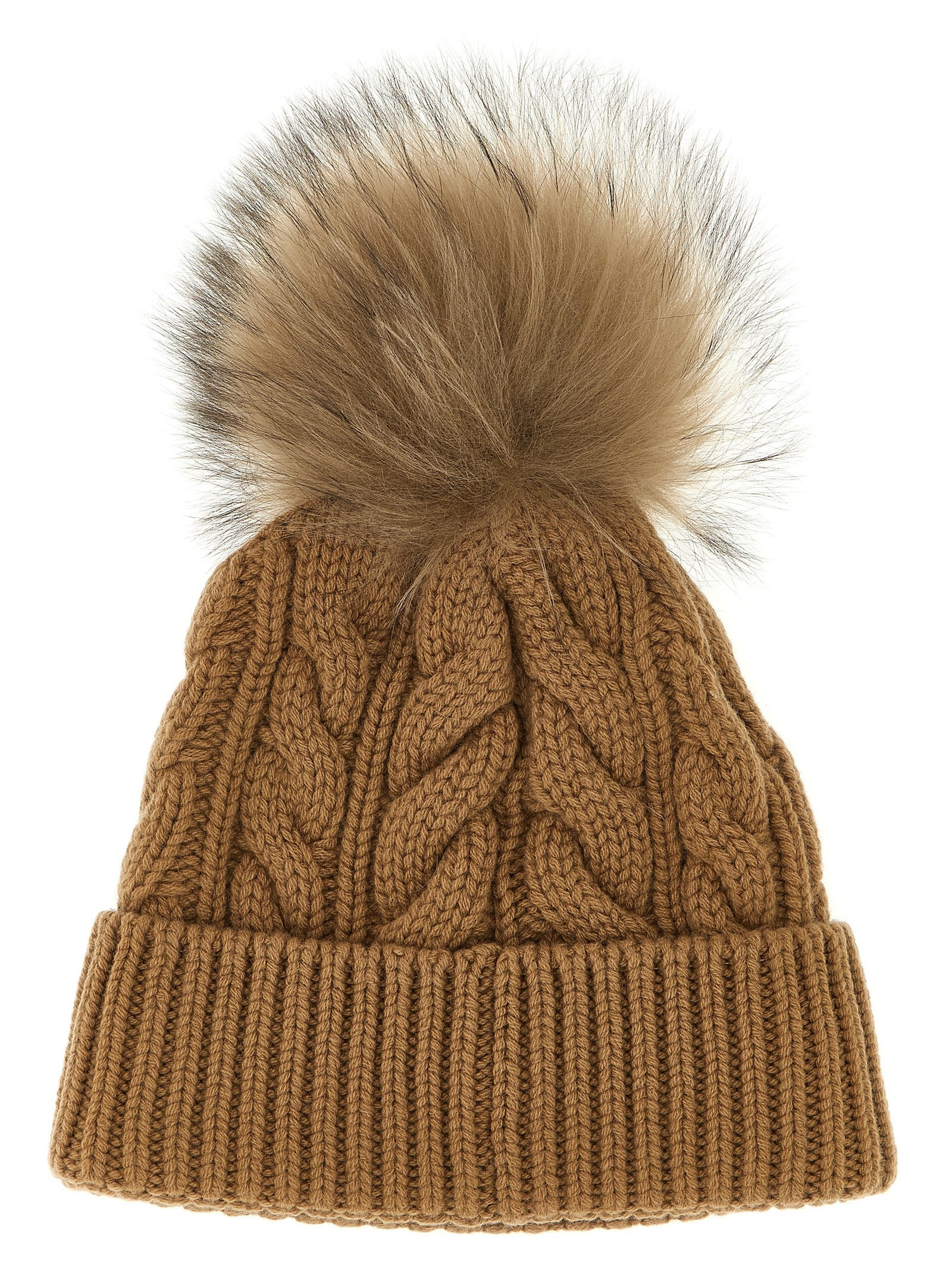 Pompon Braided Cap Hats Brown - 2