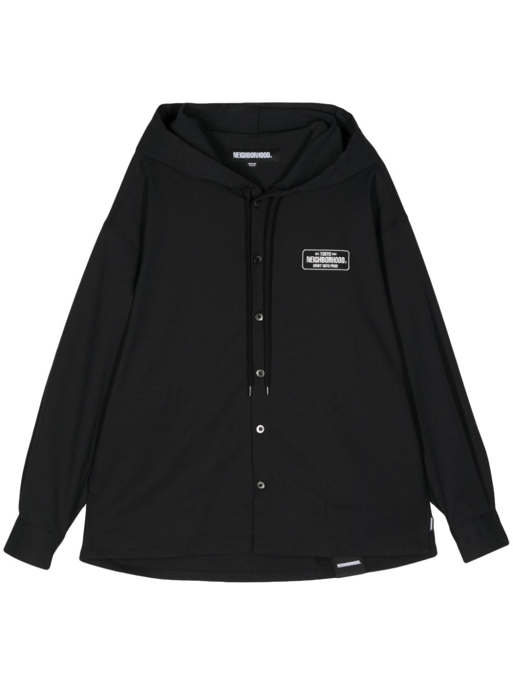 logo-embroidered hooded shirt - 1