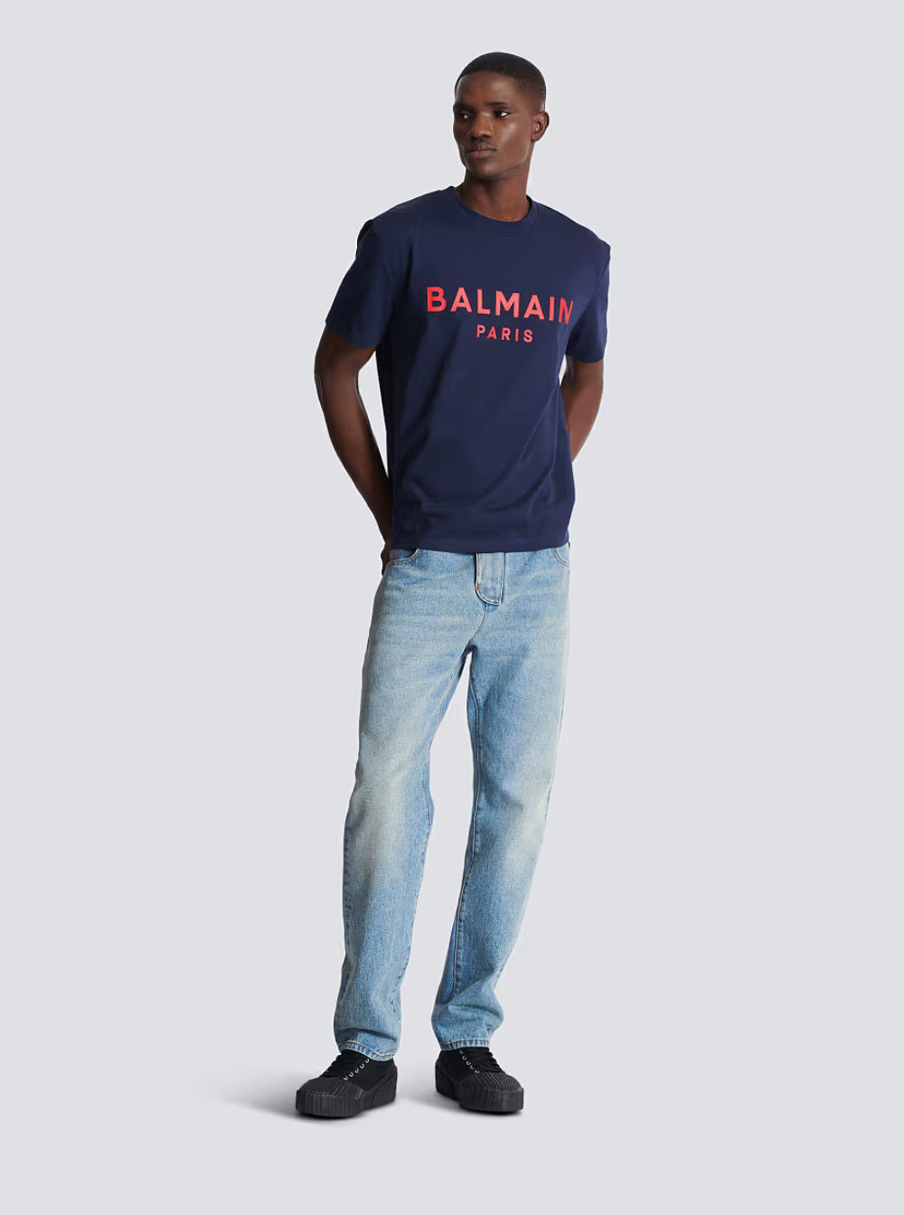 Balmain Men Blue Crewneck T-Shirt With Logo Lettering Print On The Front In Cotton Man - 4