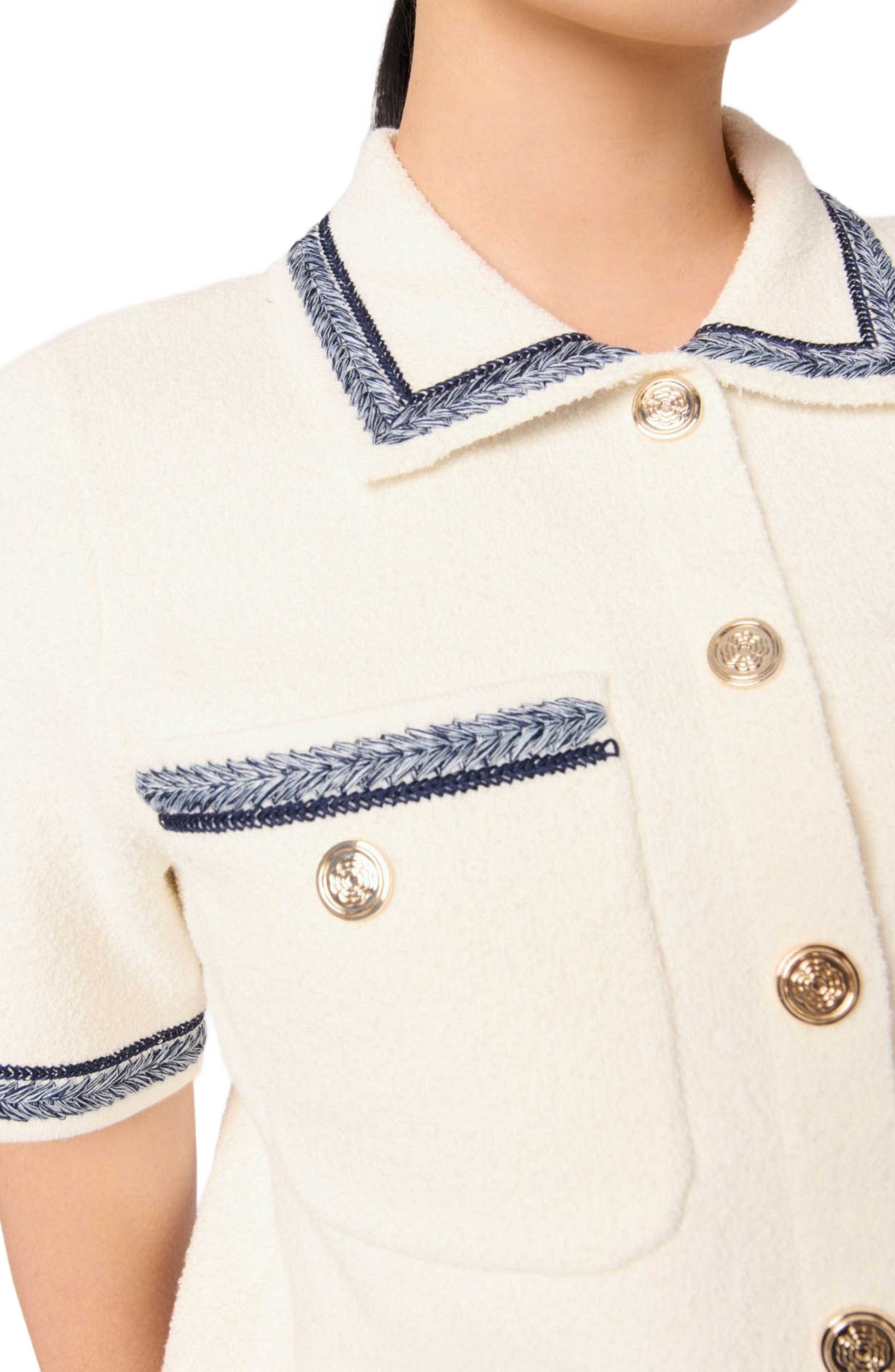 maje Cropped contrasting trim cardigan in Ecru at Nordstrom - 7