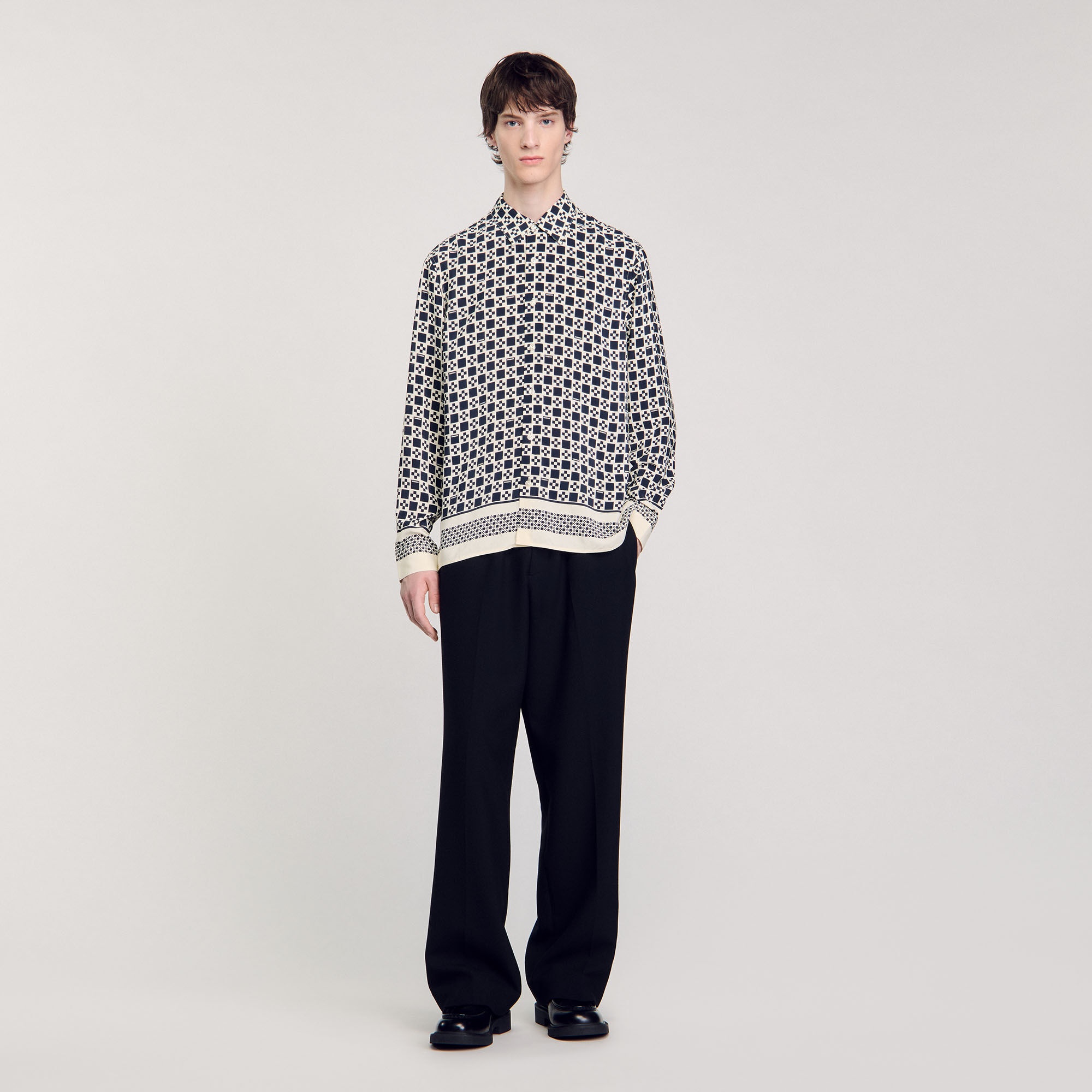 SQUARE CROSS MOTIF FLOWING SHIRT - 2