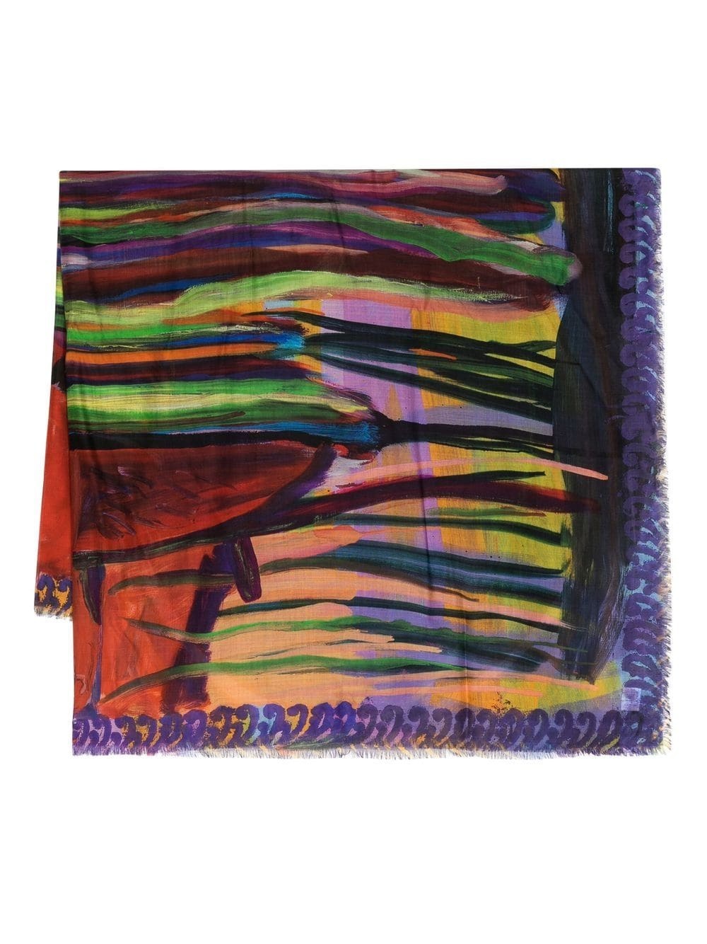 abstract-print frayed scarf - 1