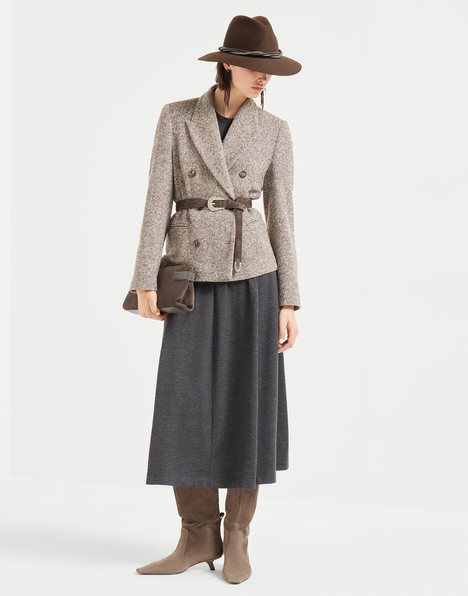 Stretch virgin wool jersey dress with monili - 5