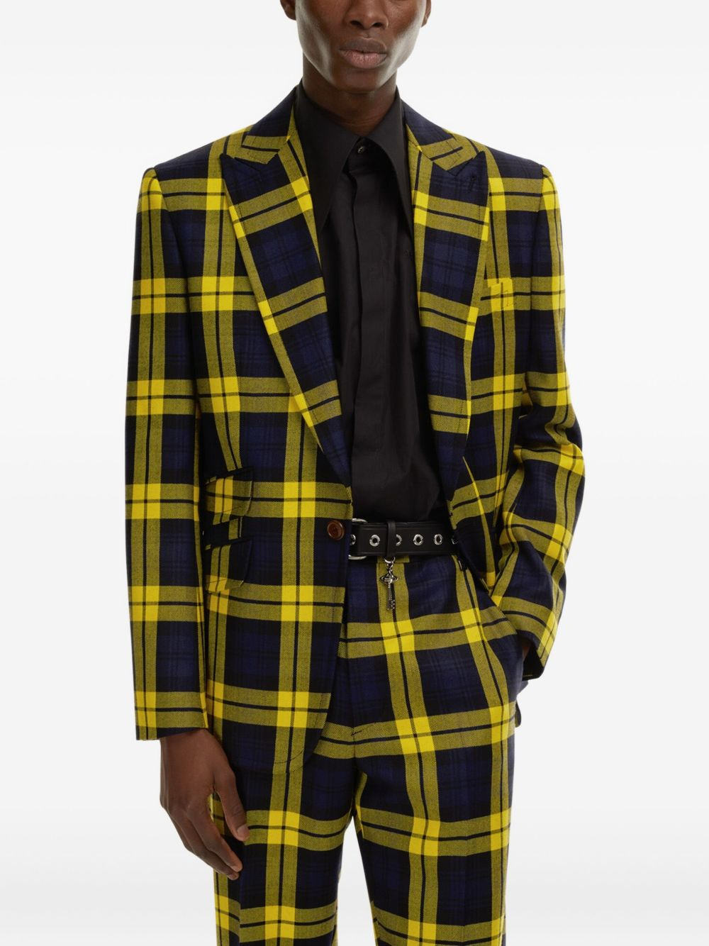 checked wool blazer - 4