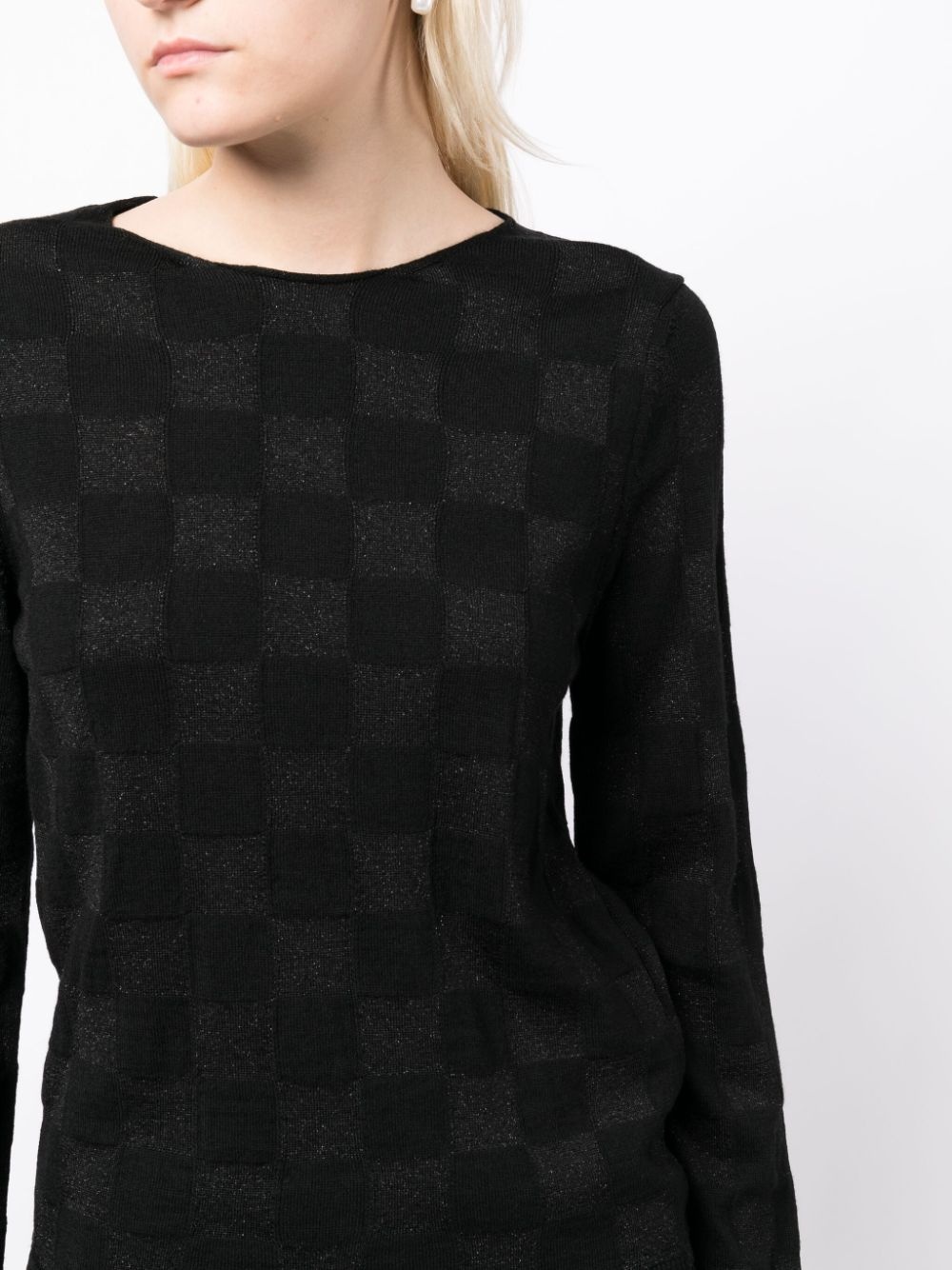 checked long-sleeved knitted top - 5