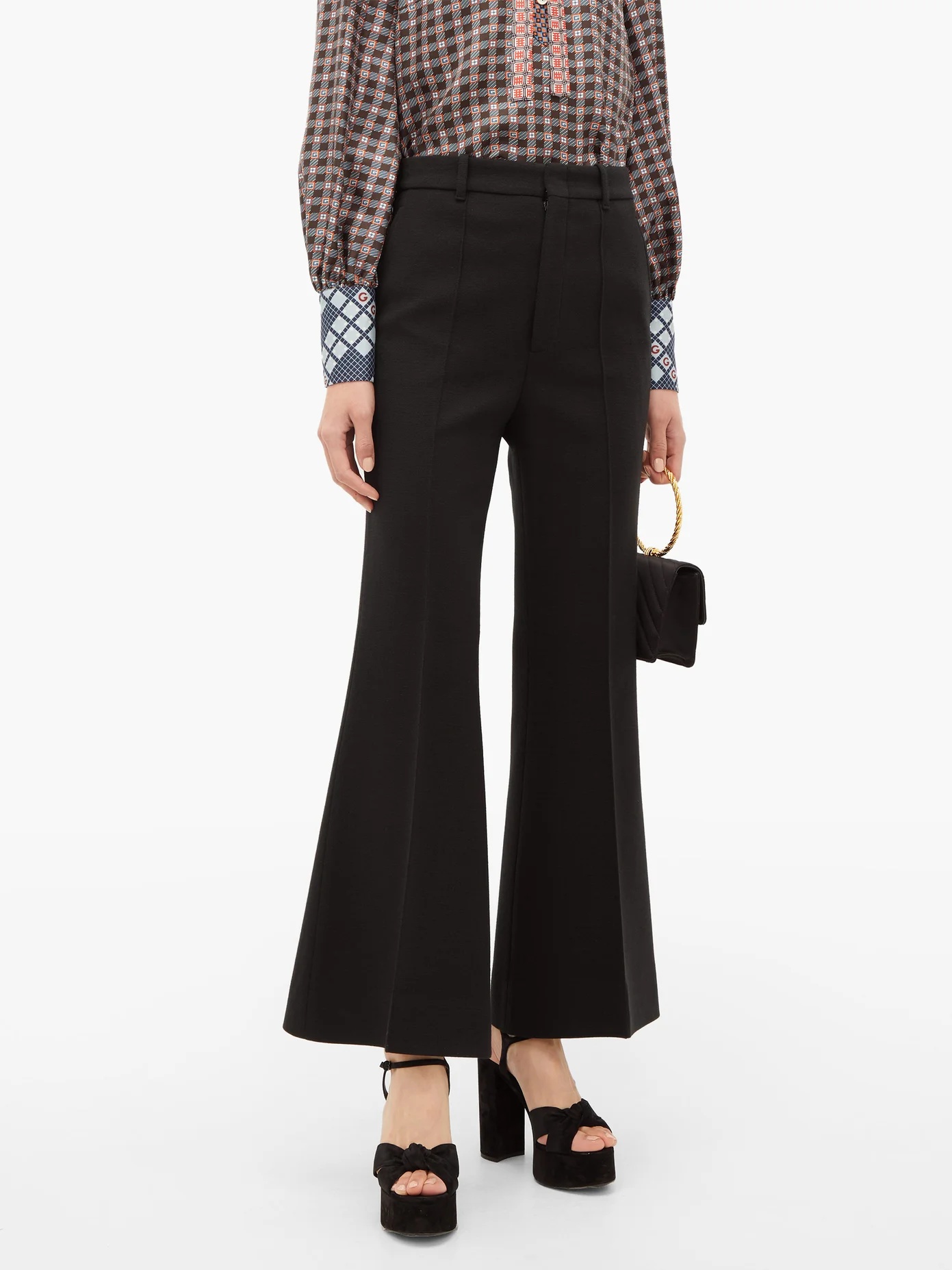 High-rise wool-blend flared trousers - 6