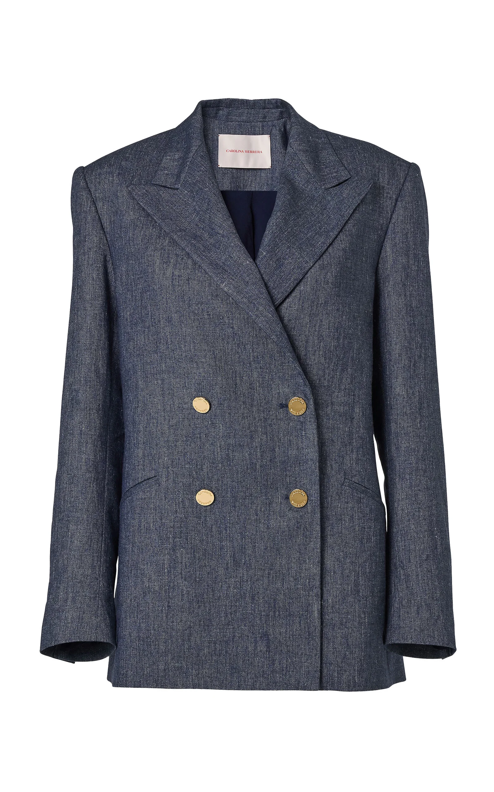 Double-Breasted Linen-Cashmere Blend Blazer blue - 1