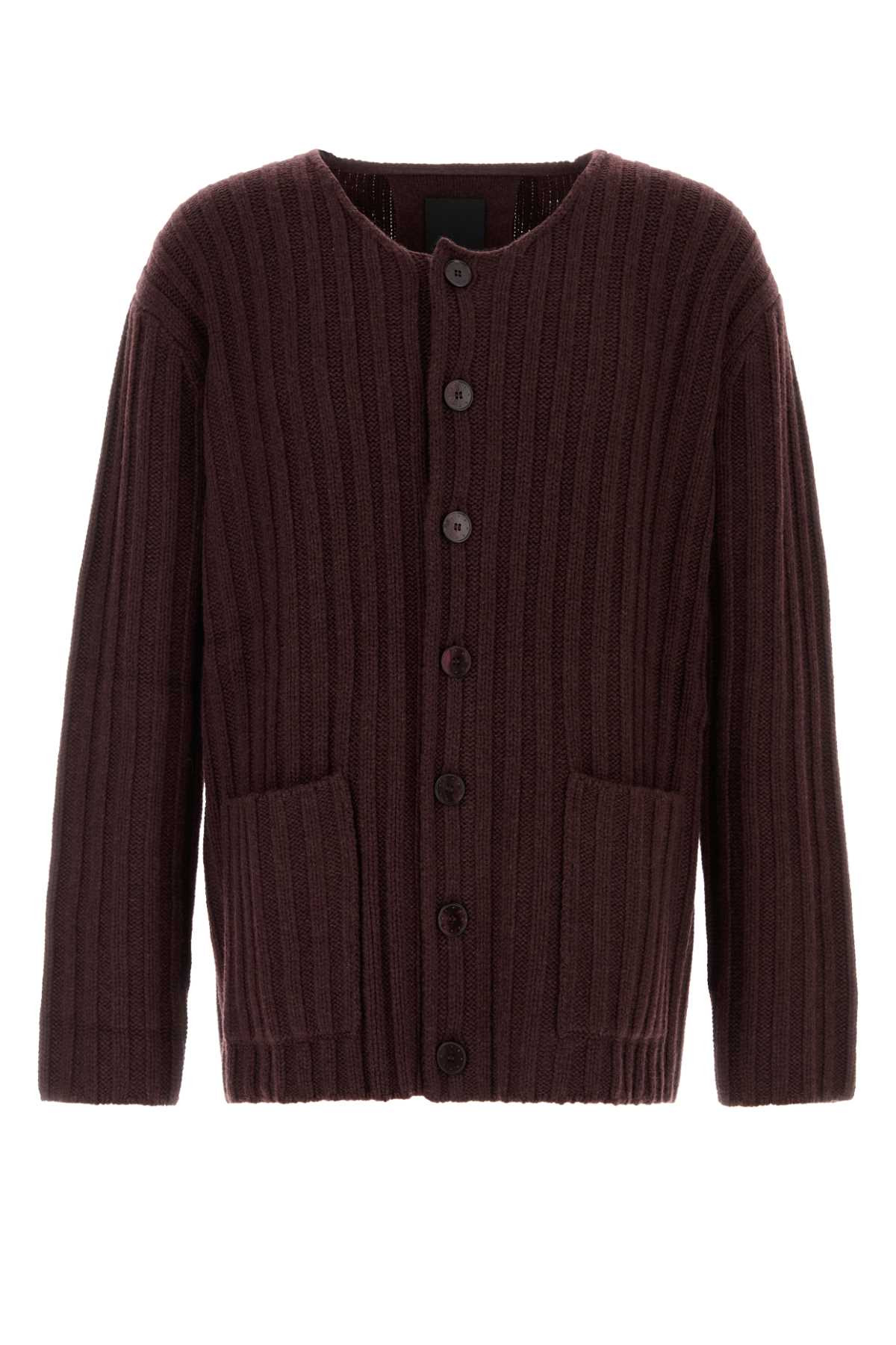 Givenchy Men Burgundy Cashmere Cardigan - 1