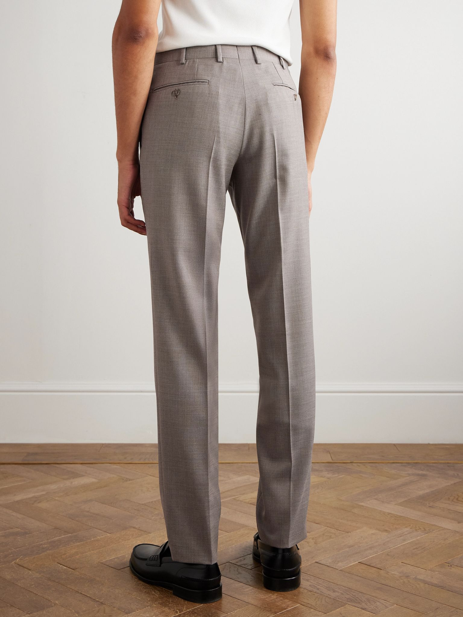 Slim-Fit Straight-Leg Textured-Wool Suit Trousers Beige - 4
