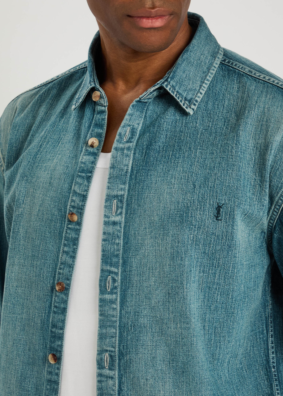Saint Laurent Logo-embroidered Faded Denim Shirt - 5
