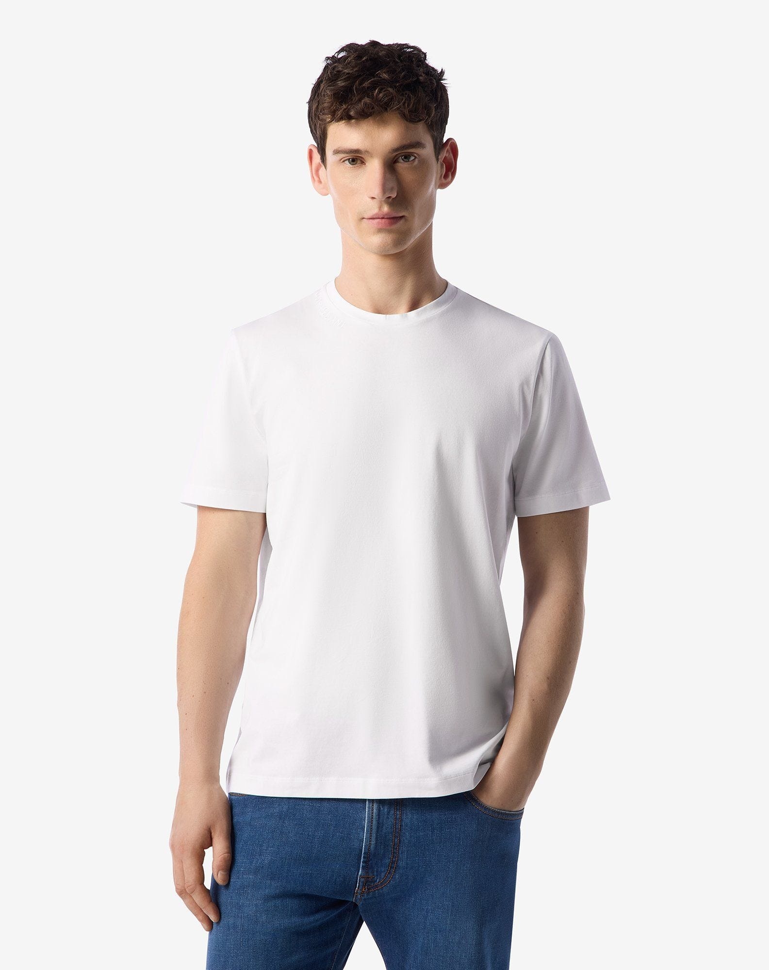 White crew neck stretch cotton jersey t-shirt - 2