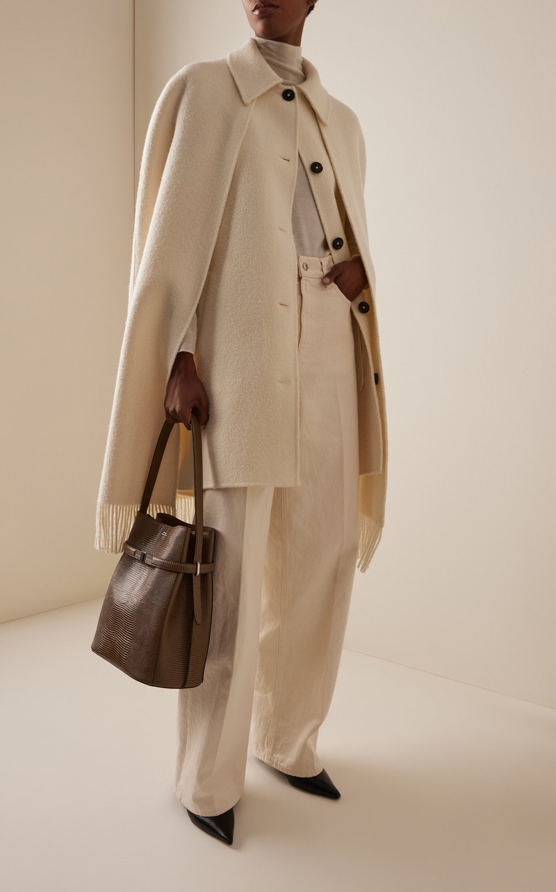 TOTEME Fringed Wool-Blend Cape Coat white outlook