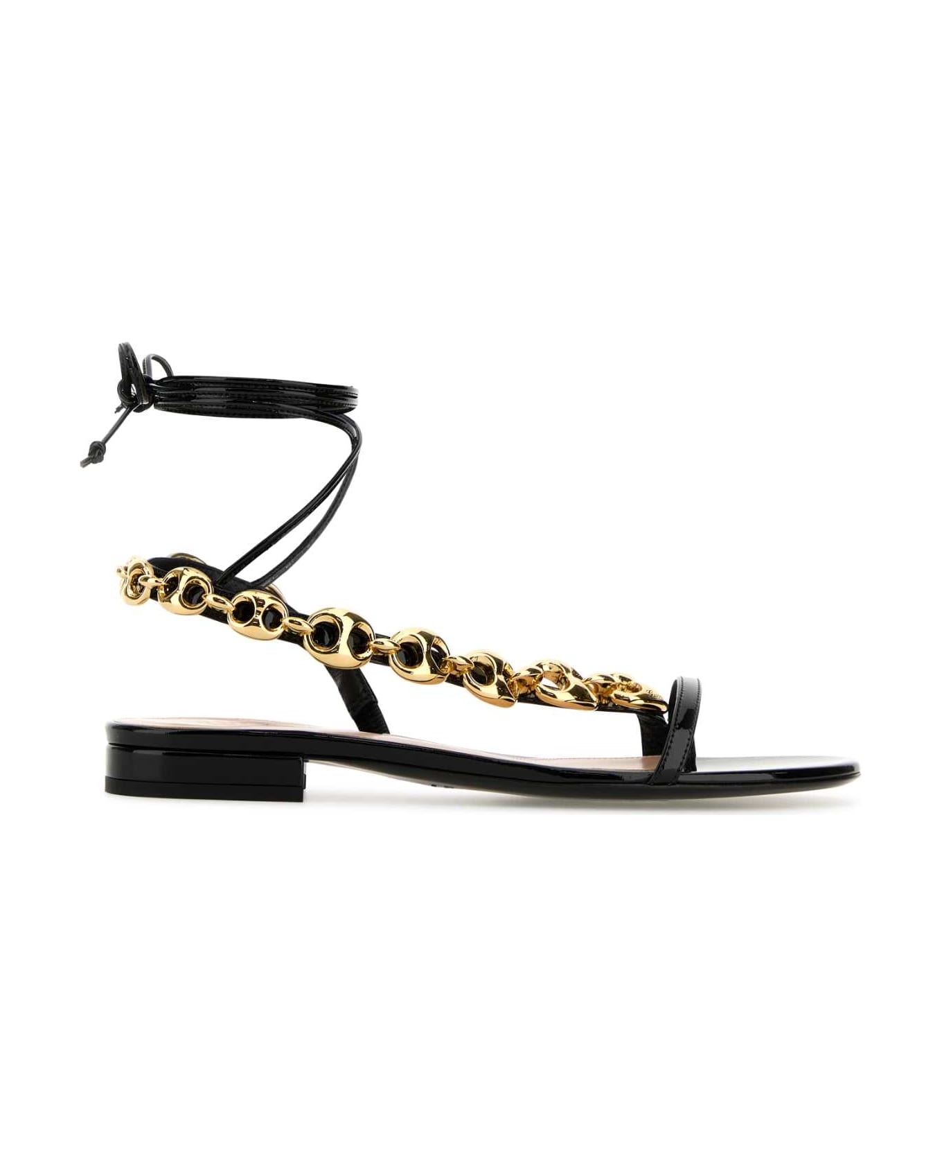 Black Leather Gucci Marina Chain Sandals - 1