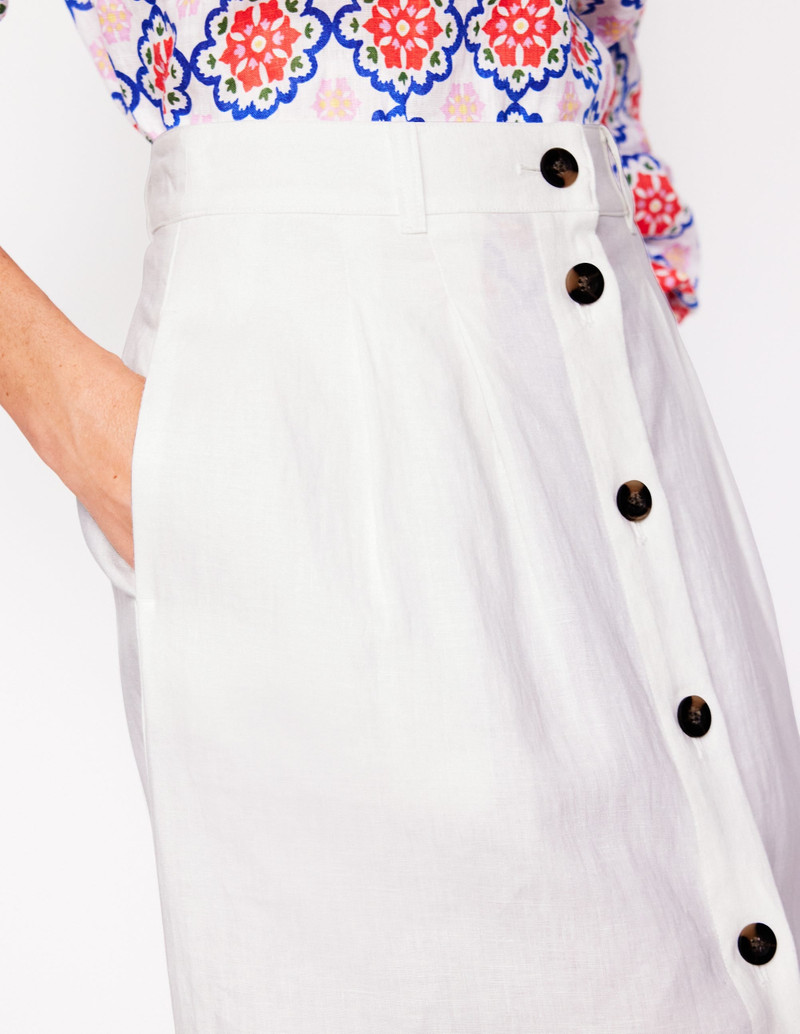 Thomasina Linen Midi Skirt-White 3