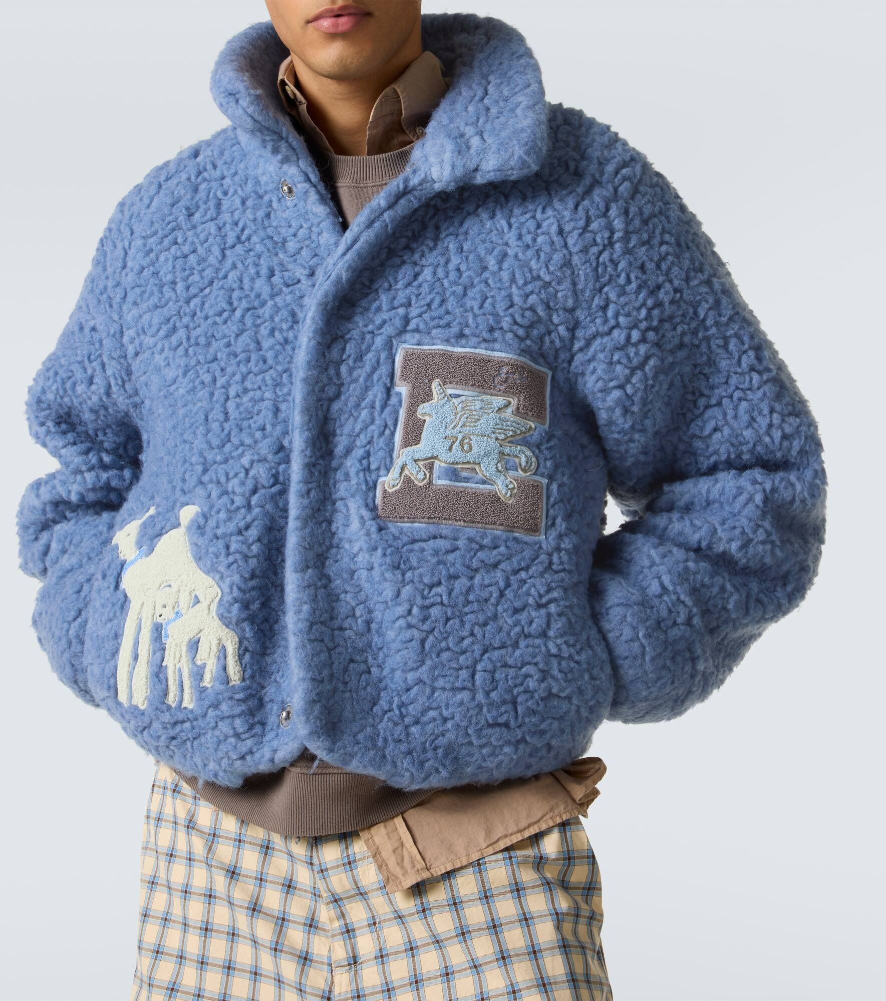 Patch-appliqué wool-blend fleece jacket - 5
