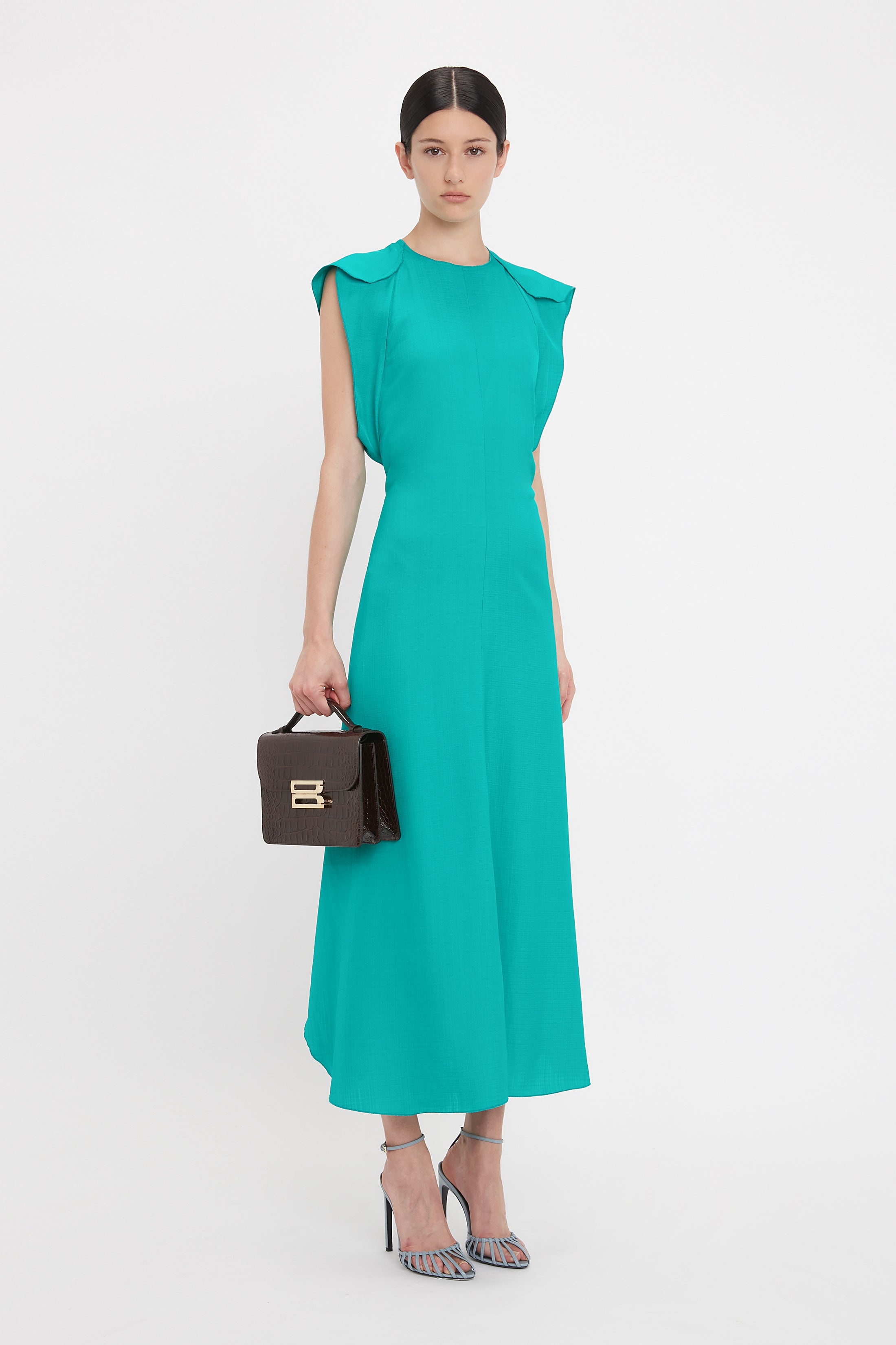 Folded Cap Sleeve Midi Dress In Peacock - 3