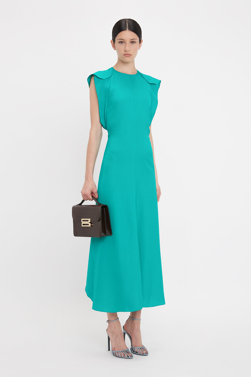 Folded Cap Sleeve Midi Dress In Peacock 3