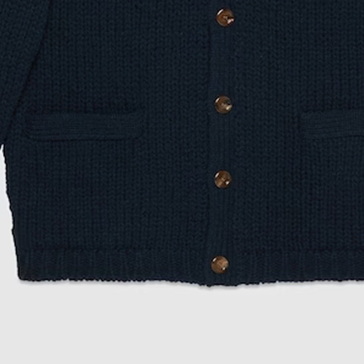 Gucci Knit Wool Cardigan With Gucci Intarsia 'Dark Blue' 761541-XKDK4-4492 - 6