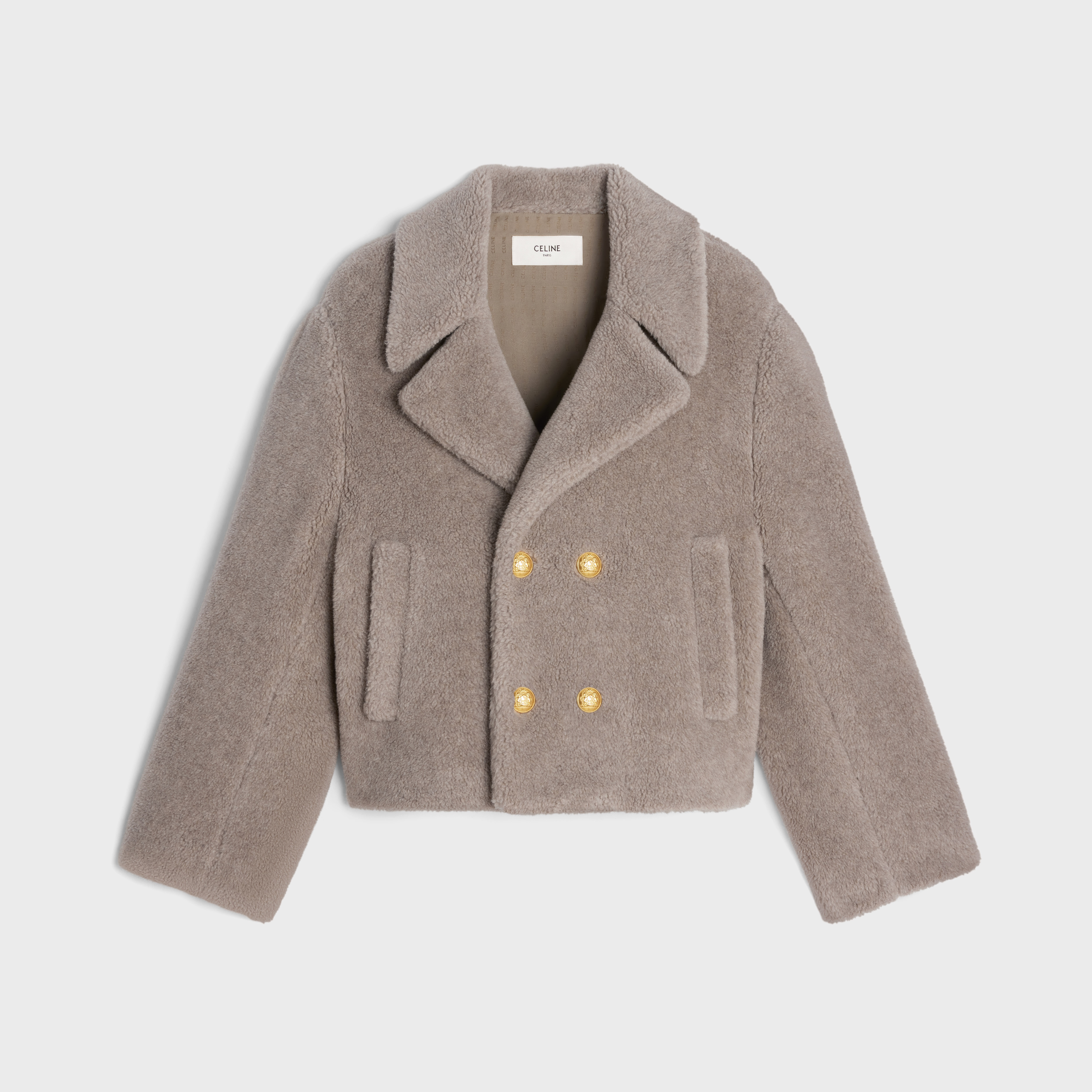 Cropped peacoat in fur-effect silk wool - 1
